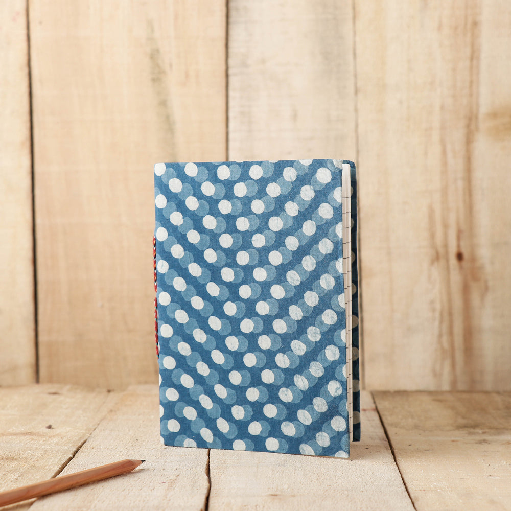 BINDAAS UNLIMITED Blue - Art Block Print Fabric Cover Handmade Paper Notebook (7 x 5 in)