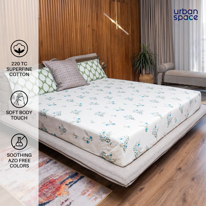 Urban Space -Home Furnishing Store 220 TC 100% Cotton printed double bedsheet - Valley Blue - view 2