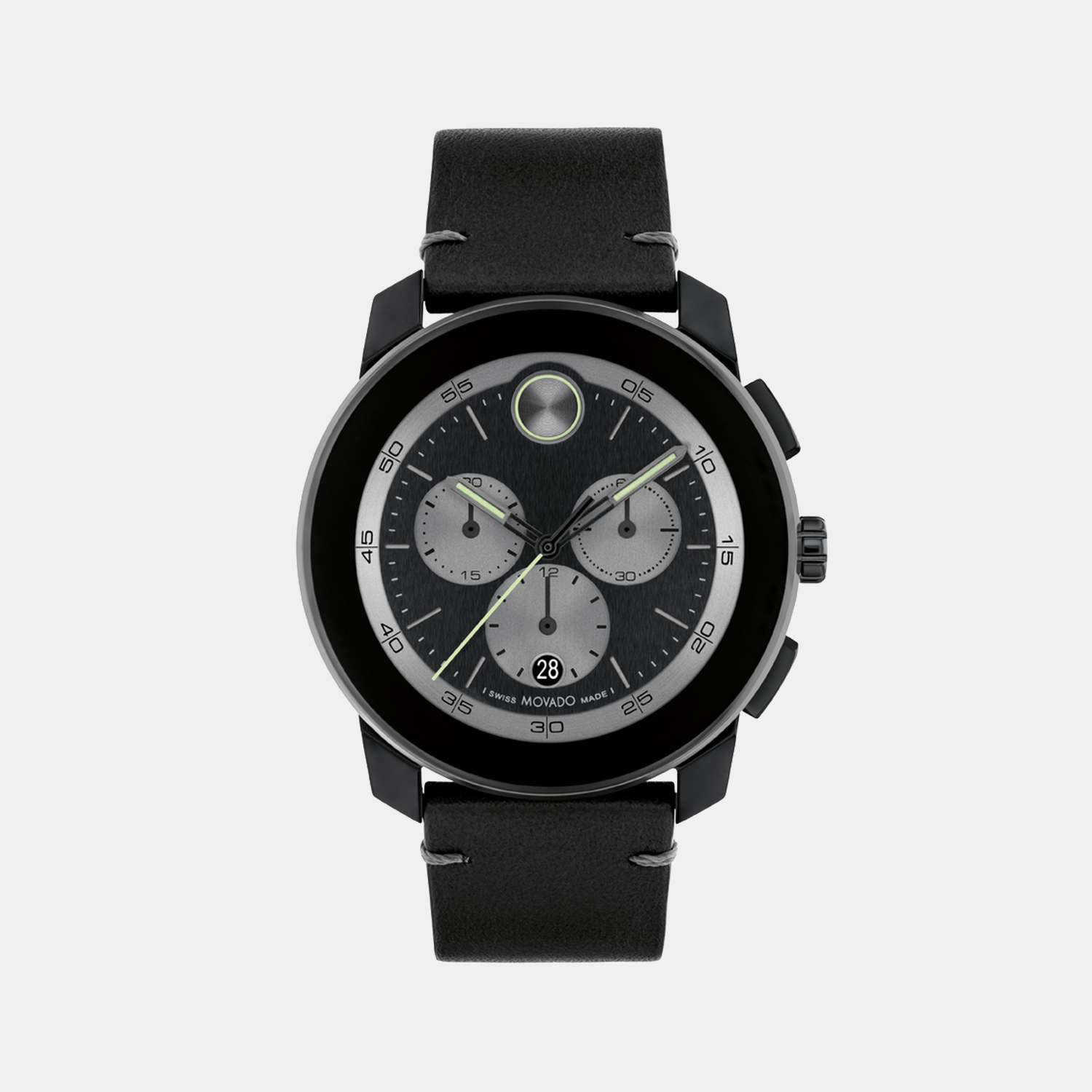 Movado Bold Men Quartz Black Dial Chronograph Leather Watch 3601092