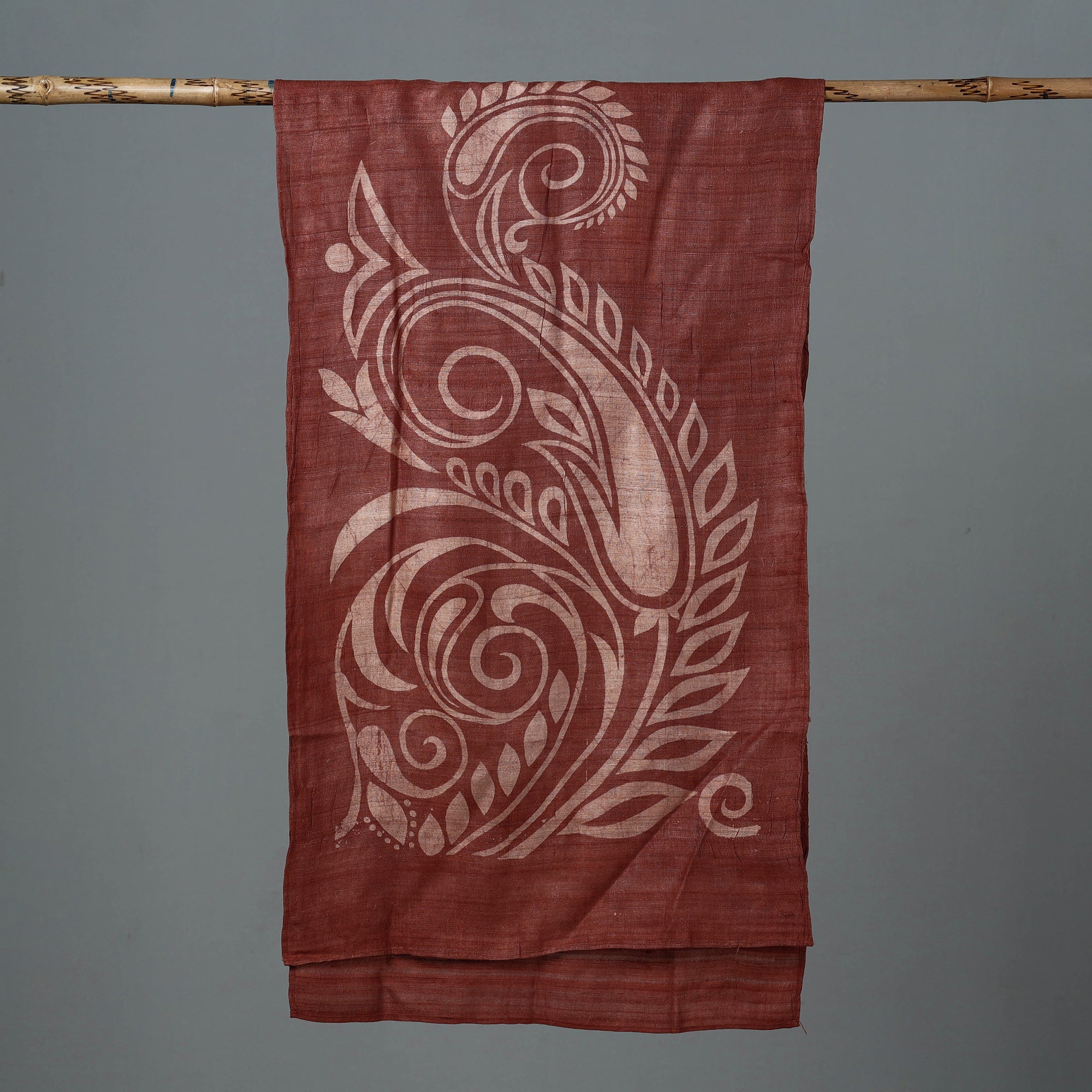 BINDAAS UNLIMITED Brown - Block Art Print Natural Dyed Tussar Silk Bindaas Stole - view 3