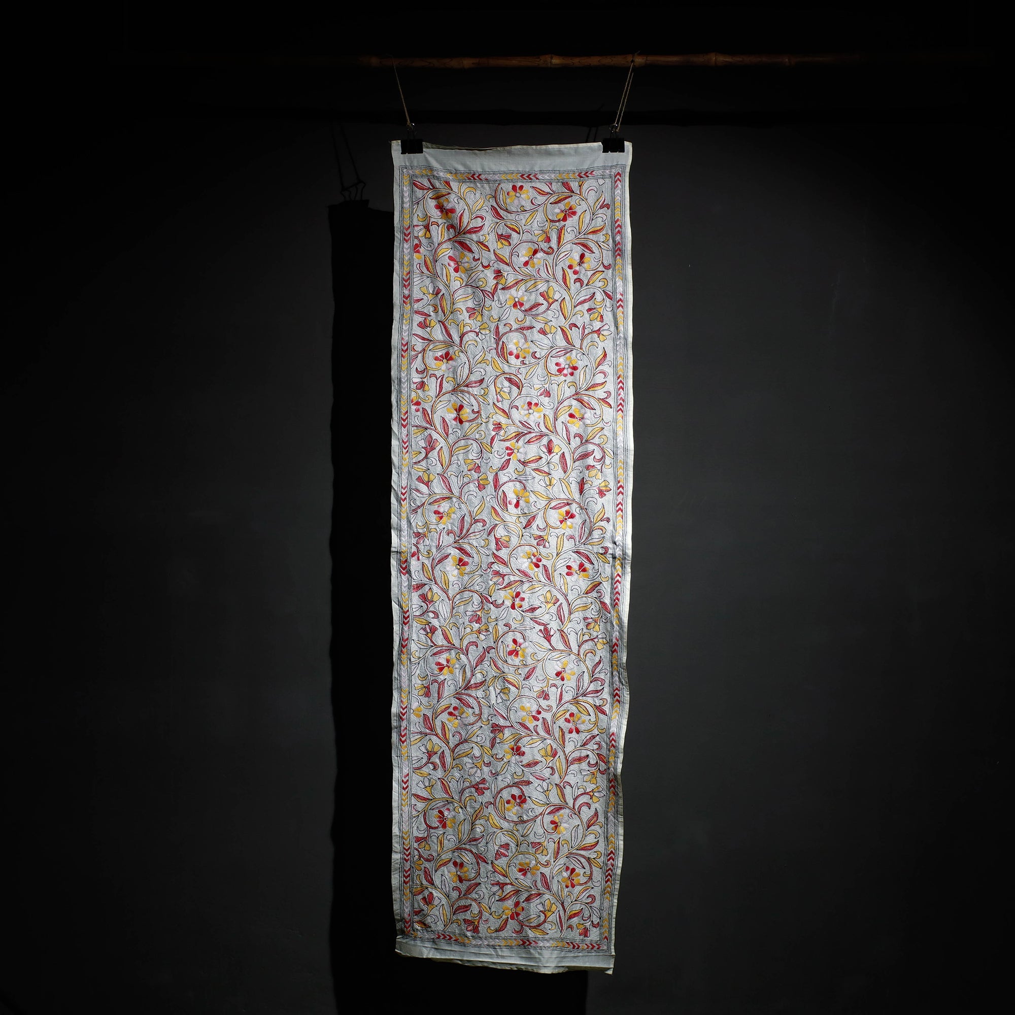 KHUSHBASH - HAPPY LOOM OF EAST Bengal Kantha Hand Embroidery Tussar Silk Wall Hanging (79 x 22 in)