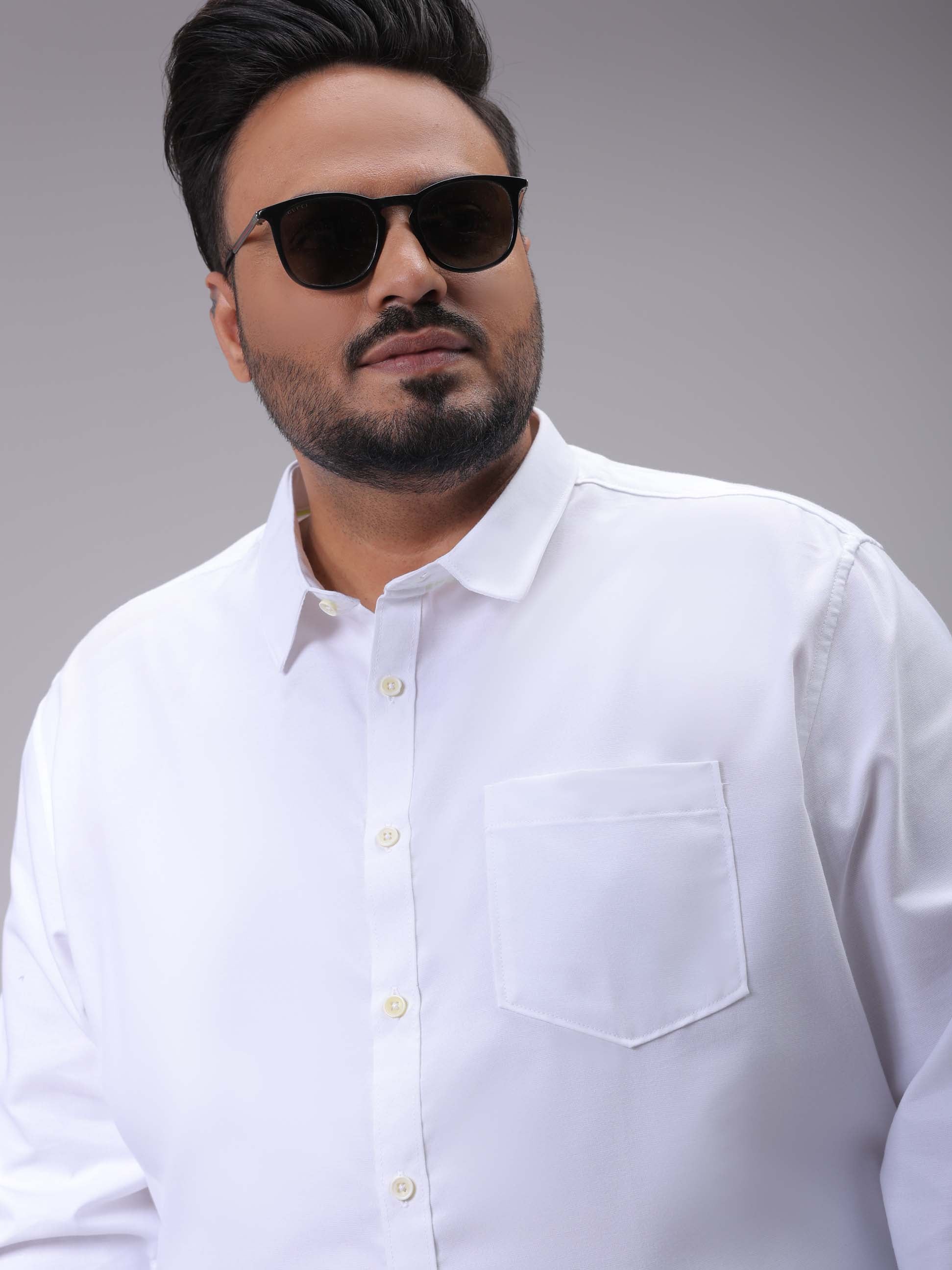 HARDSODA Men's Plus Size White Regular Fit Solid Formal Shirt