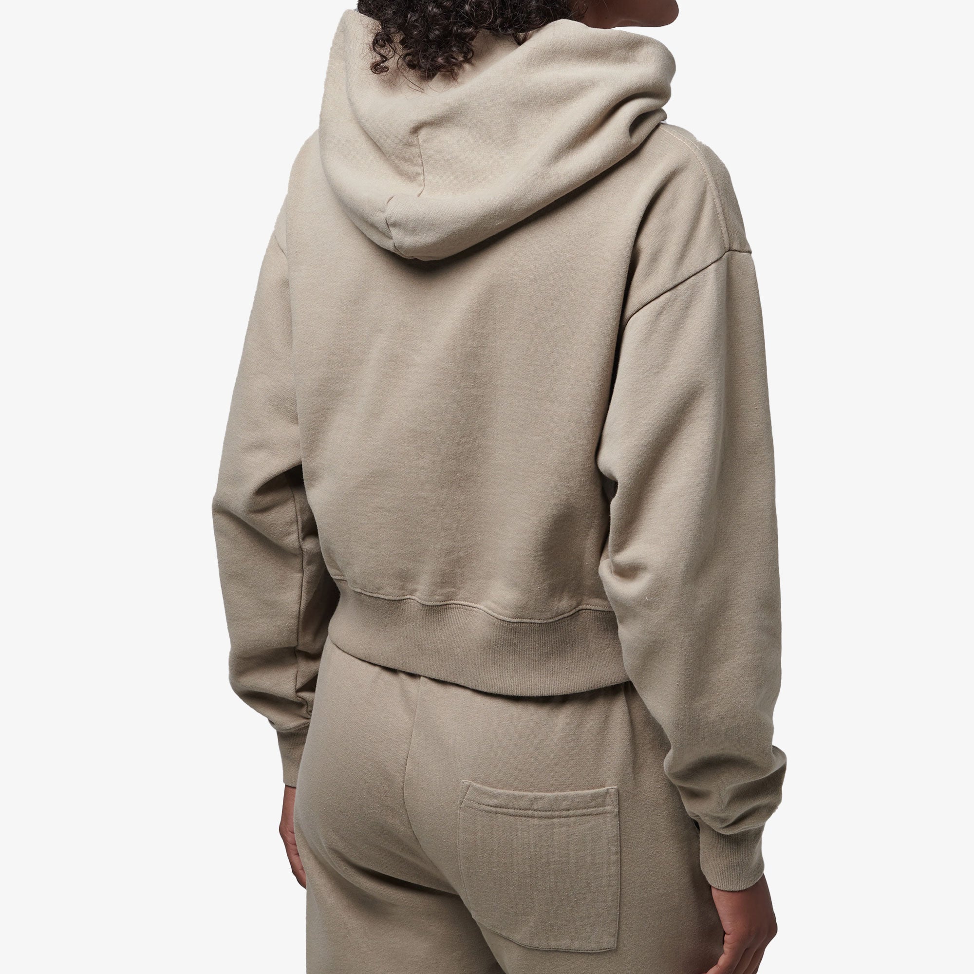 Sporty & Rich | Vendome Script Embroidered Cropped Hoodie { Beige - view 2