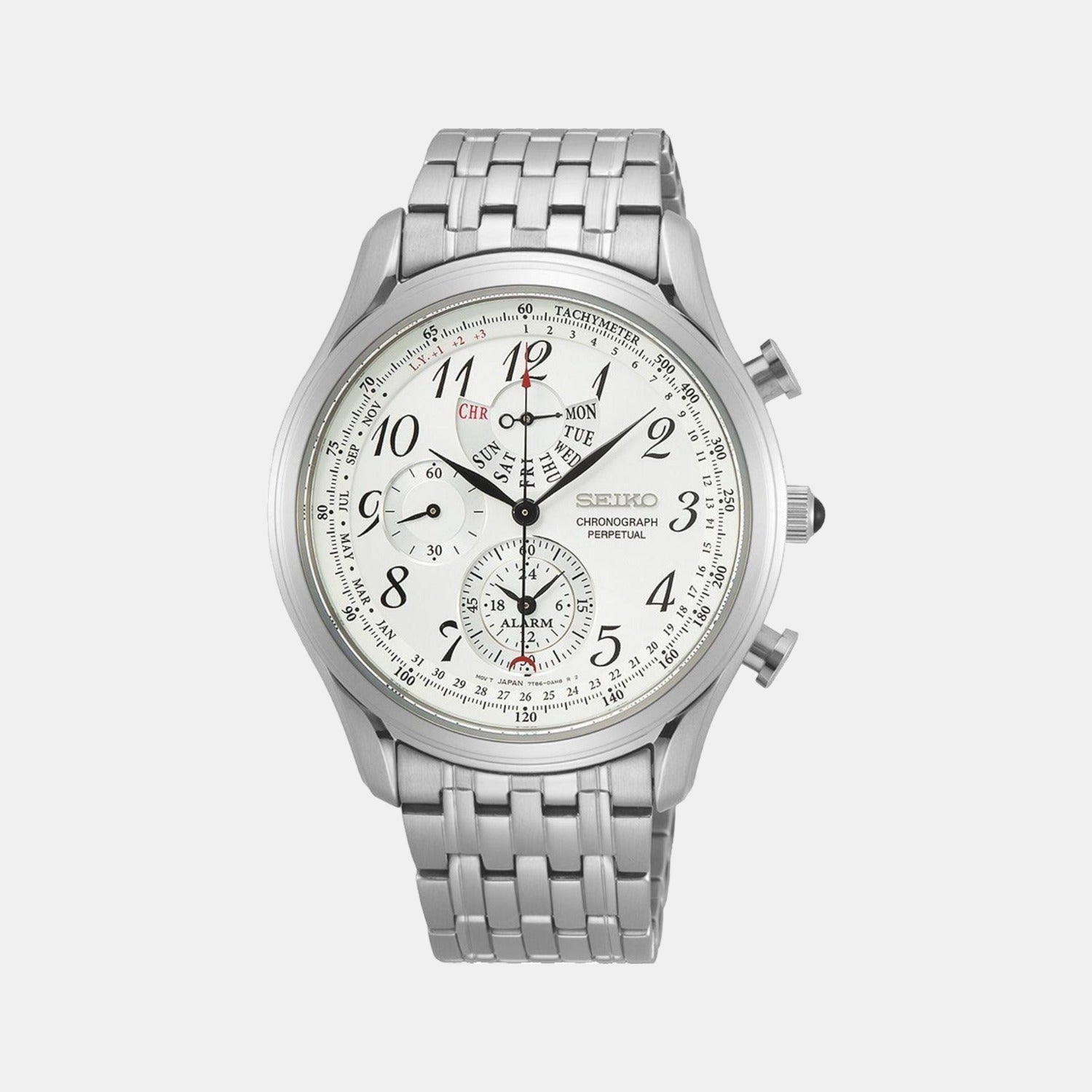 Seiko Dress Chronograph Watch Men Quartz White Dial Chronograph Stainless Steel Watch SPC251P1