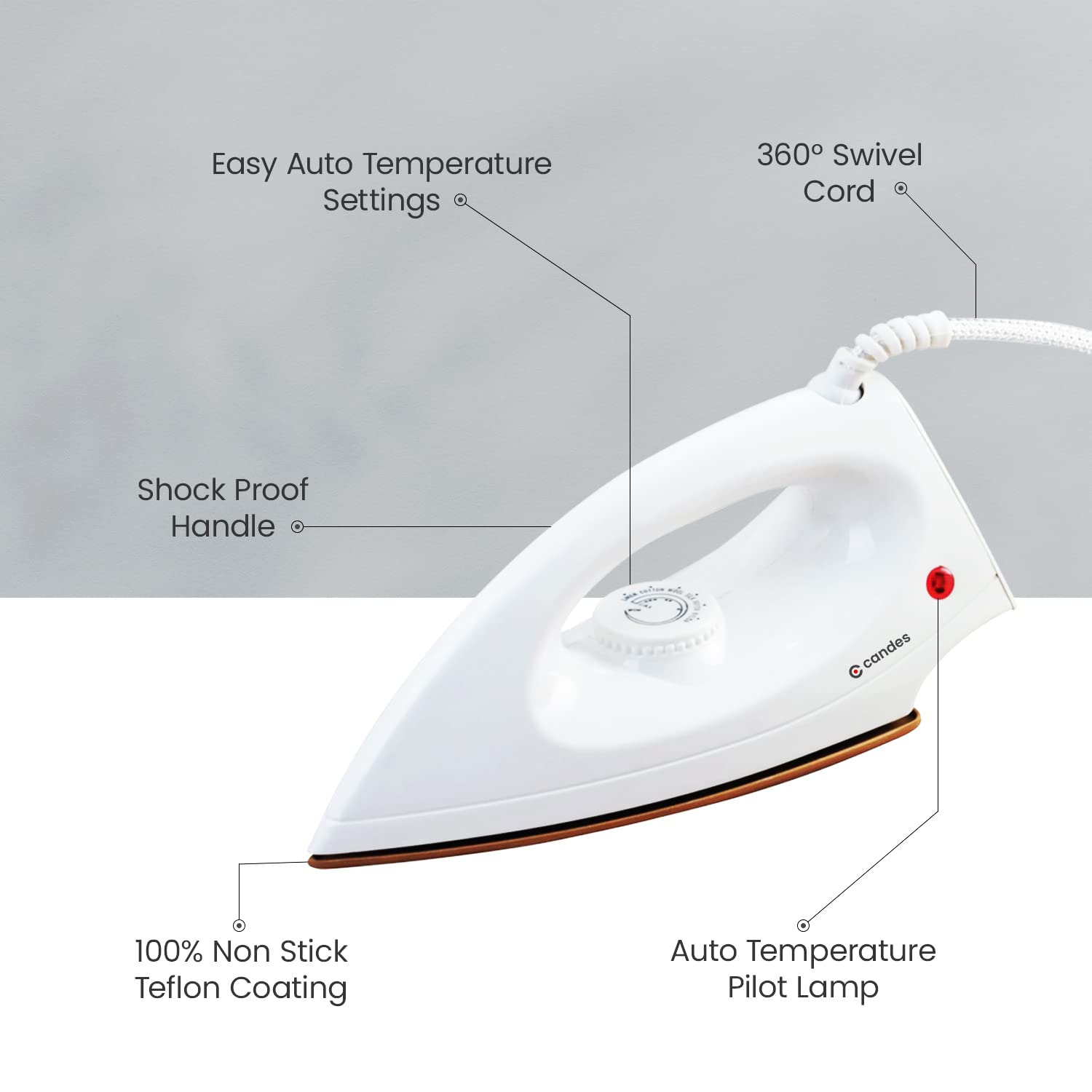 Candes Iron Press | 2 Year Warranty | Iron box, Electric iron, Dry Iron, Electric Iron Press for Clothes, EI107 1000-Watt, Light Weight Electric Dry I - view 6