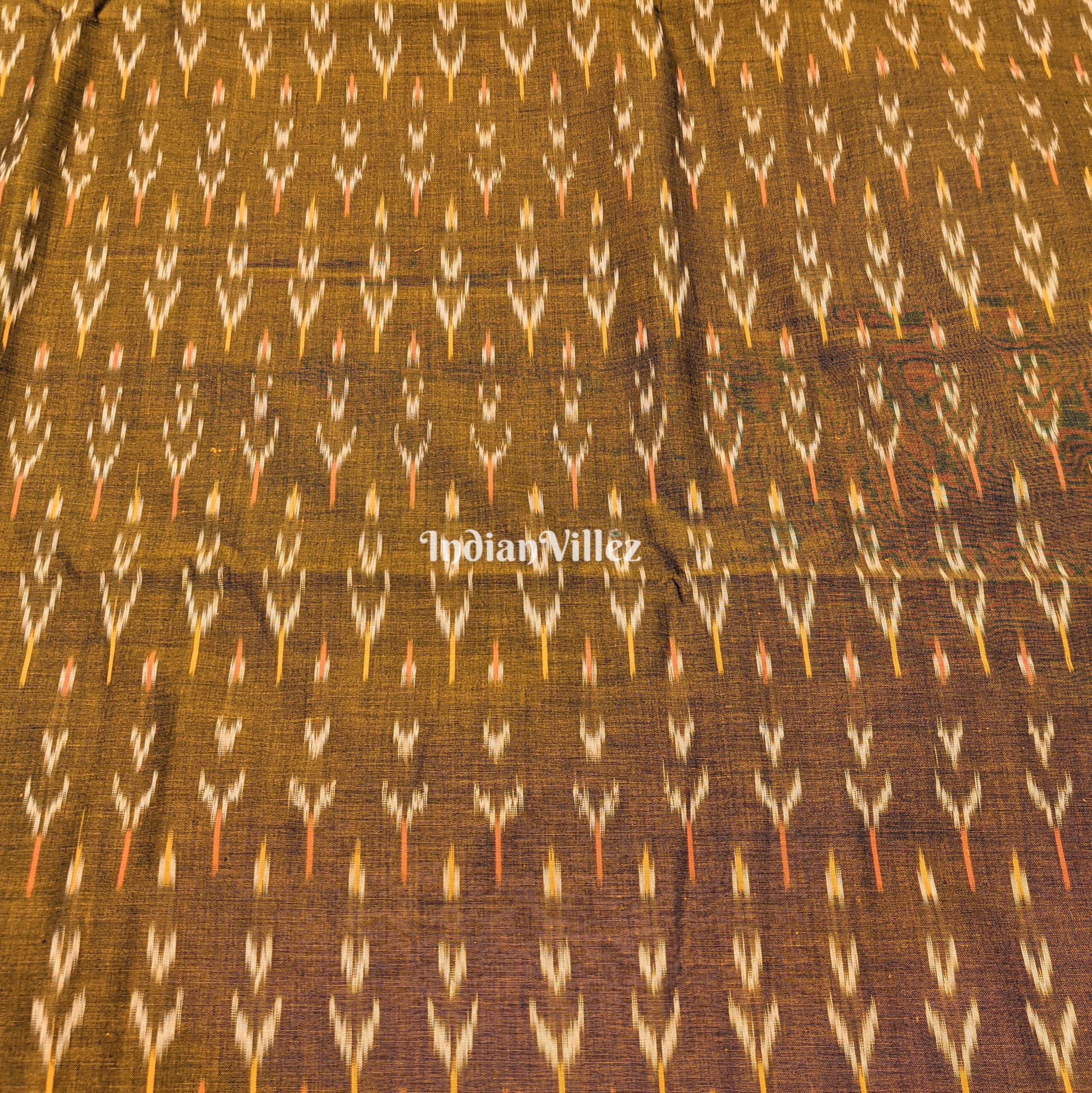IndianVillèz Mehndi Green Handwoven Pochampally Ikat Cotton Fabric - view 2