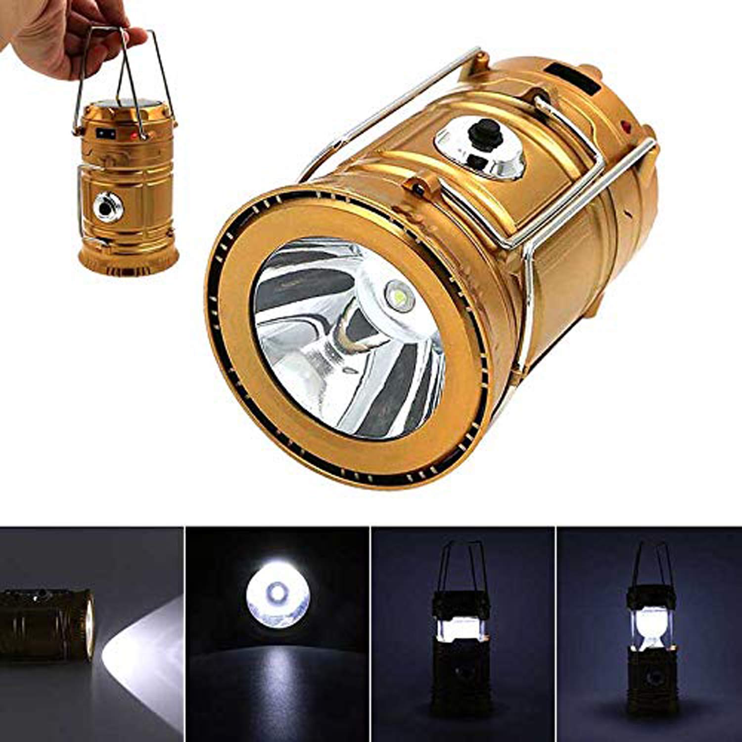 Kuber Industries 2 Piece Solar Lantern Emergency Light LED Rechargeable Torch with USB Mobile Charging Point and 2 Power Source Solar (Gold & Black) - - view 8