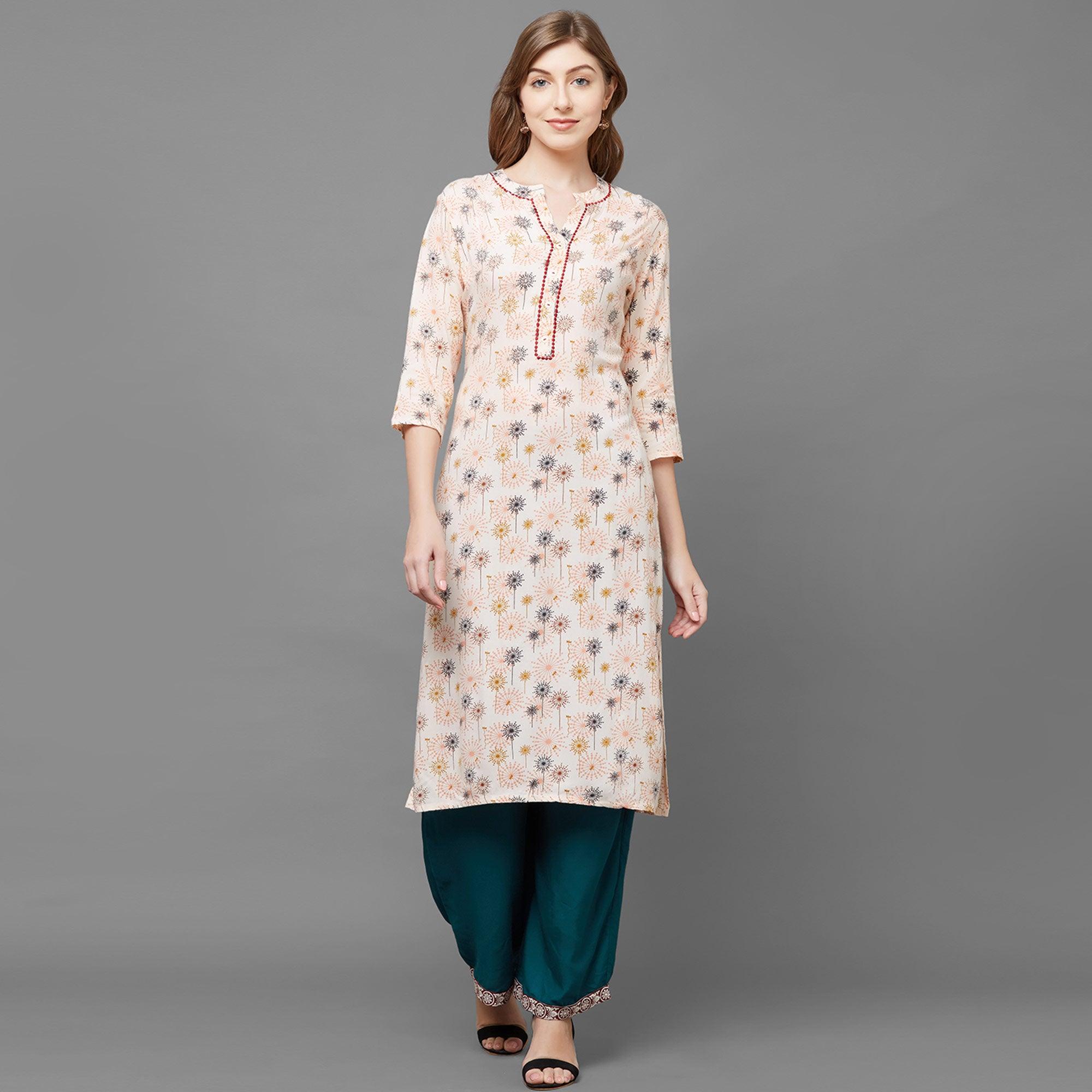 Peachmode Jazzy Peach Colored Casual Printed Cotton Kurti-Palazzo Set - view 6