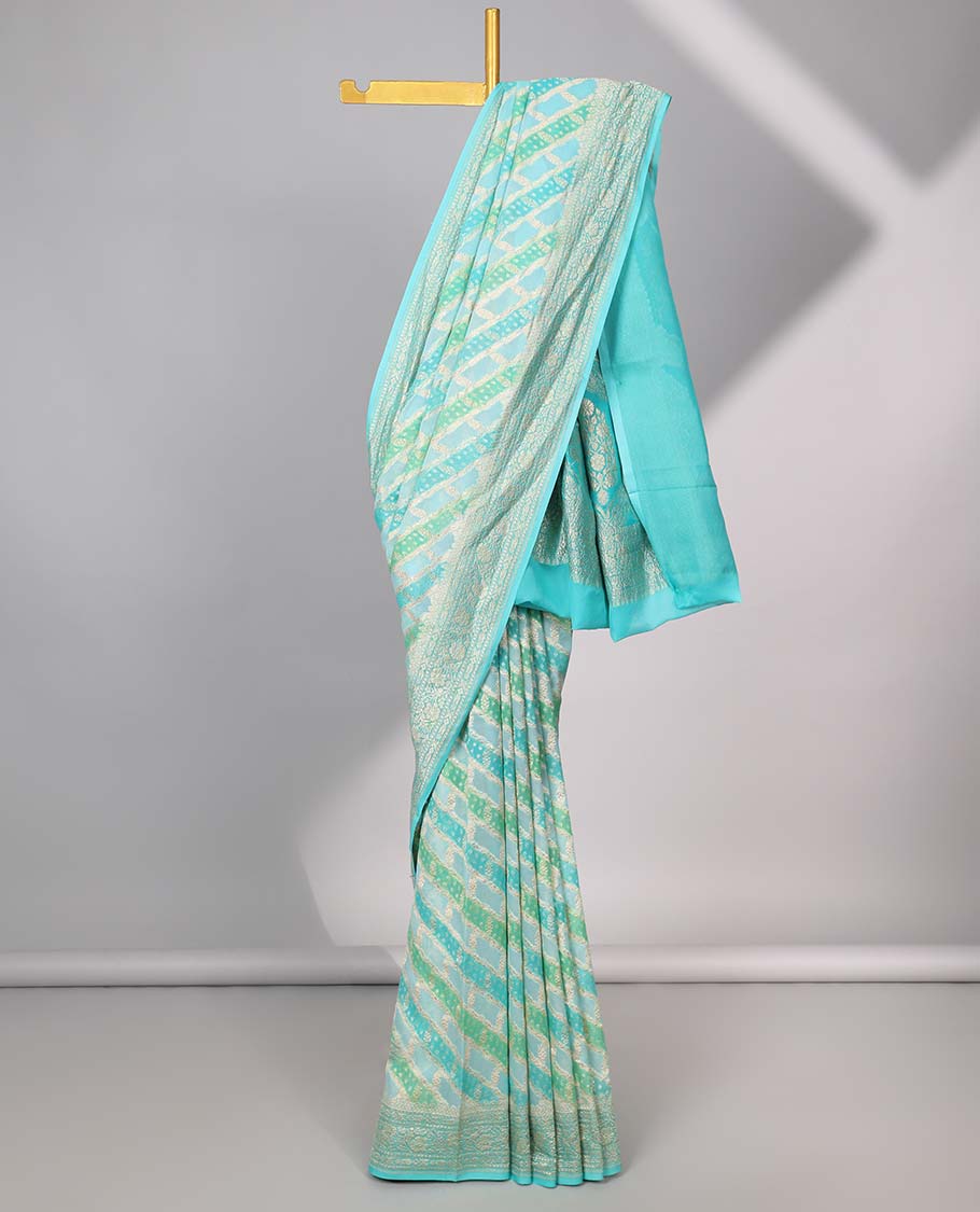 Pothys Blue rangkat-style jacquard design banaras georgette saree with zari border & intricate floral design pallu