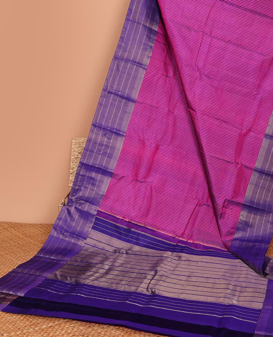 Pothys Pink Muthu striped silk saree, contrast striped zari border & zari-enriched striped pallu - view 5