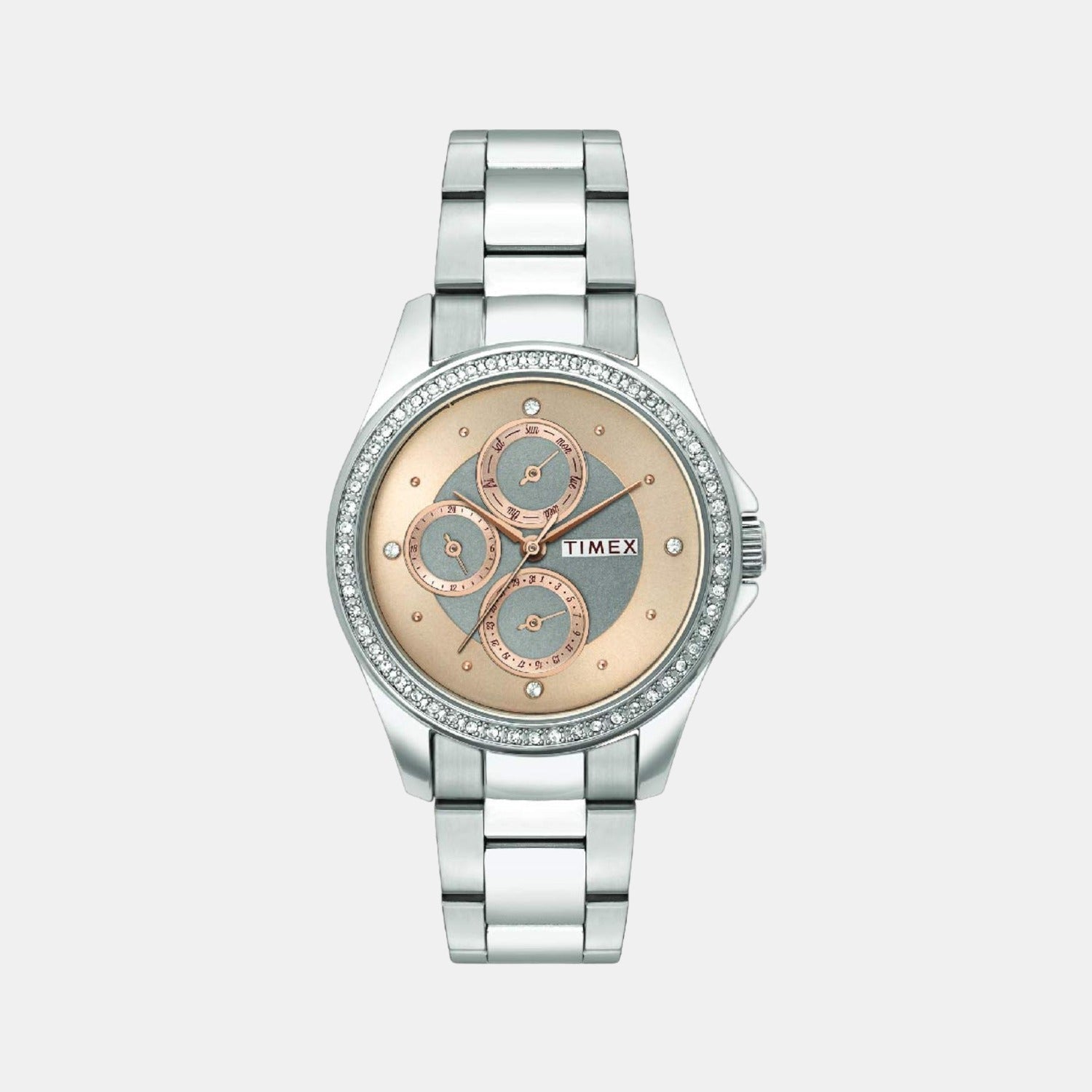 Timex E Class Women Quartz Rose Gold Dial Chronograph Stainless Steel Watch TWEL13000