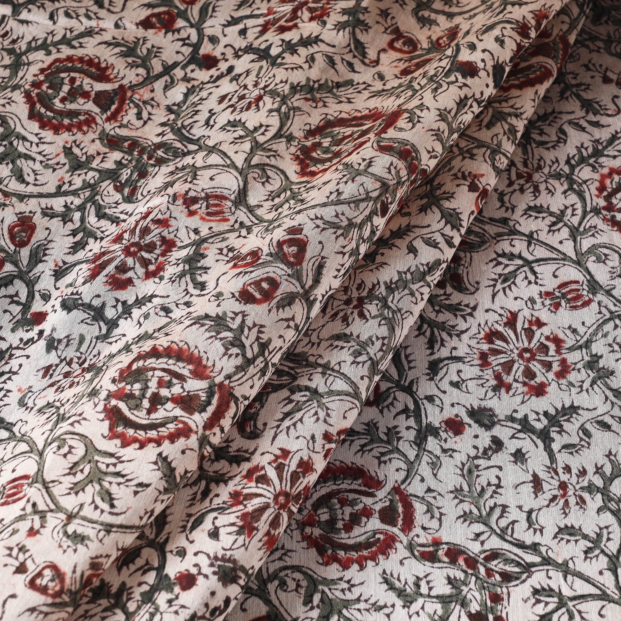 PITCHUKA SRINIVAS KALAMKARI PEDANA Beige - Pedana Kalamkari Block Print Chanderi Silk Fabric - view 2