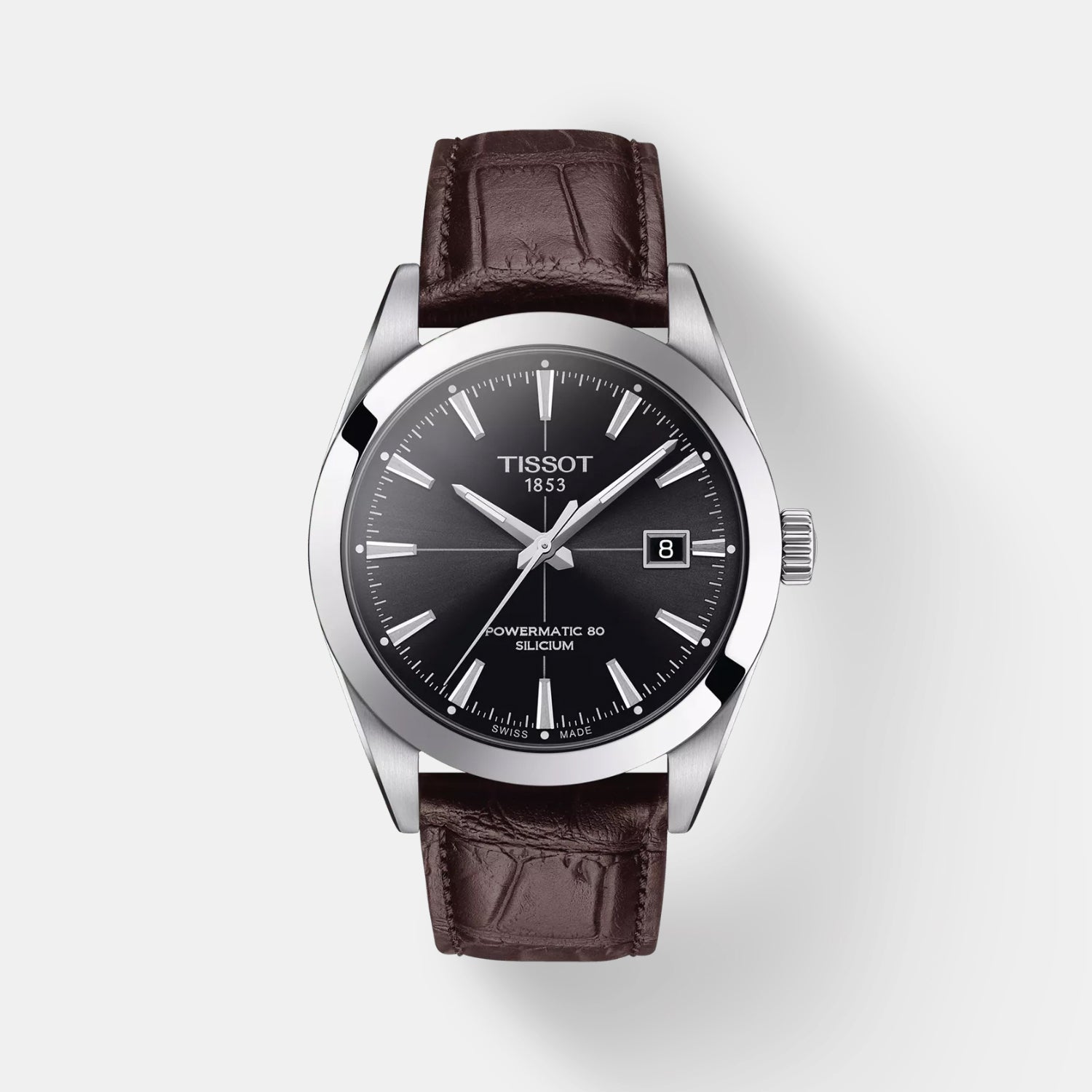 Tissot Gentleman Powermatic 80 Men Black Dial Analog Leather Watch T1274071605101