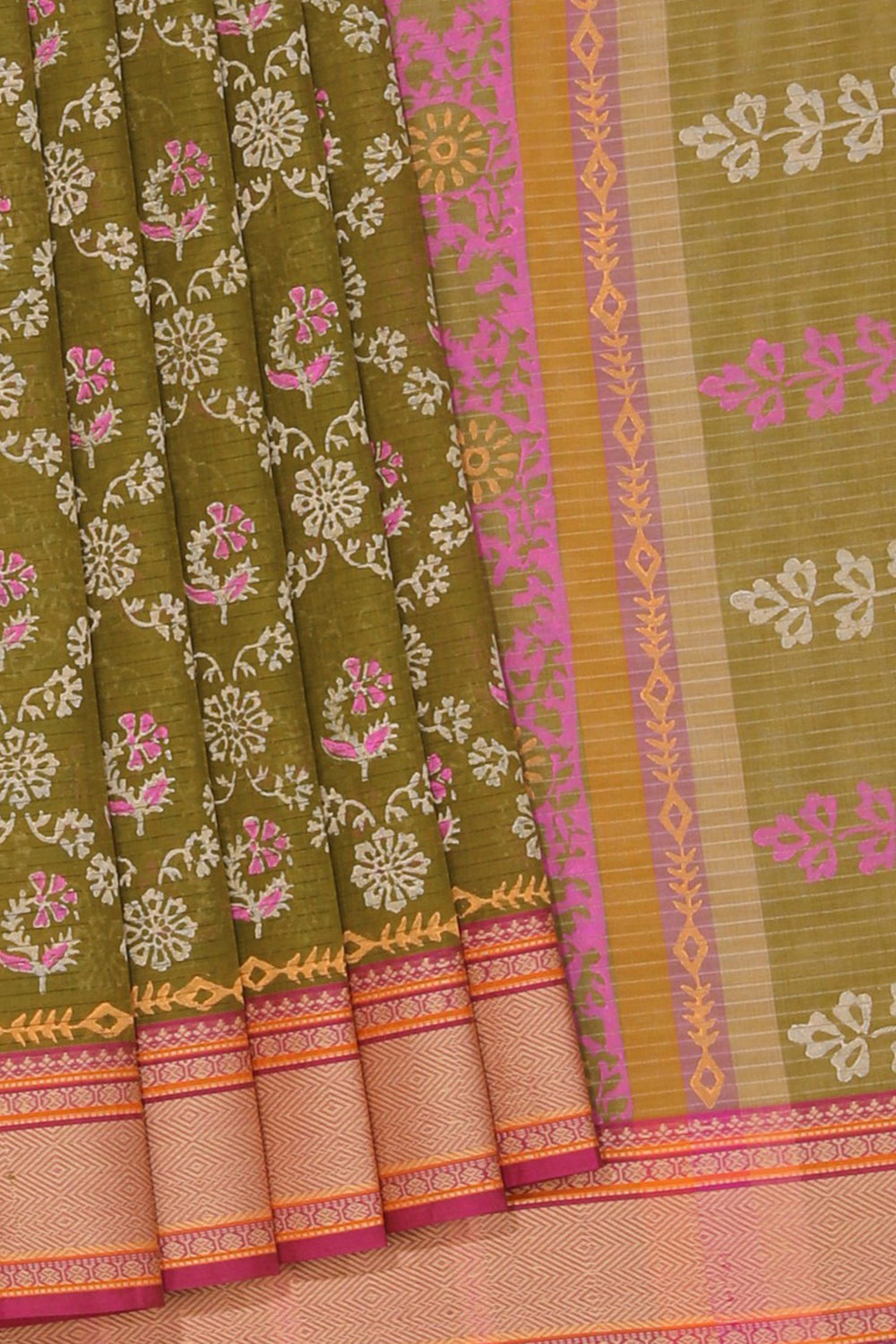 Kalanjali Ethnics Hand block printed cotton saree