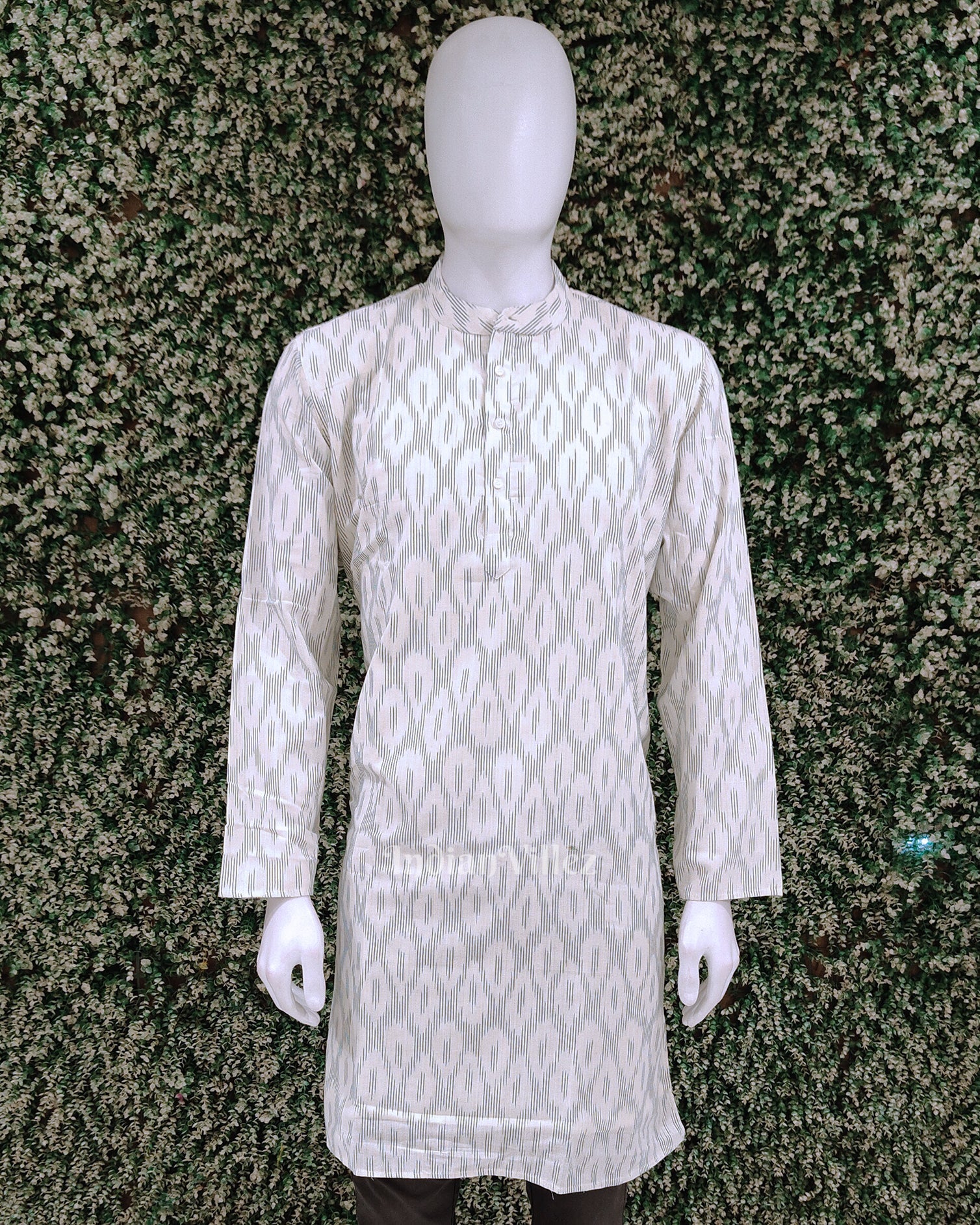 IndianVillèz White Pochampally Ikat Cotton Kurta for Men