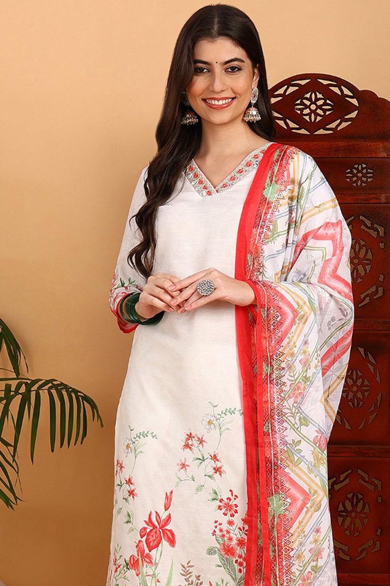 Ahika White Rayon Blend Floral Printed Straight Suit Set PKSKD2415