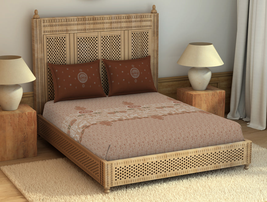Spaces India Godna Ornate Brown 100% Cotton King Size Bedsheet - Rangana by Spaces - view 3