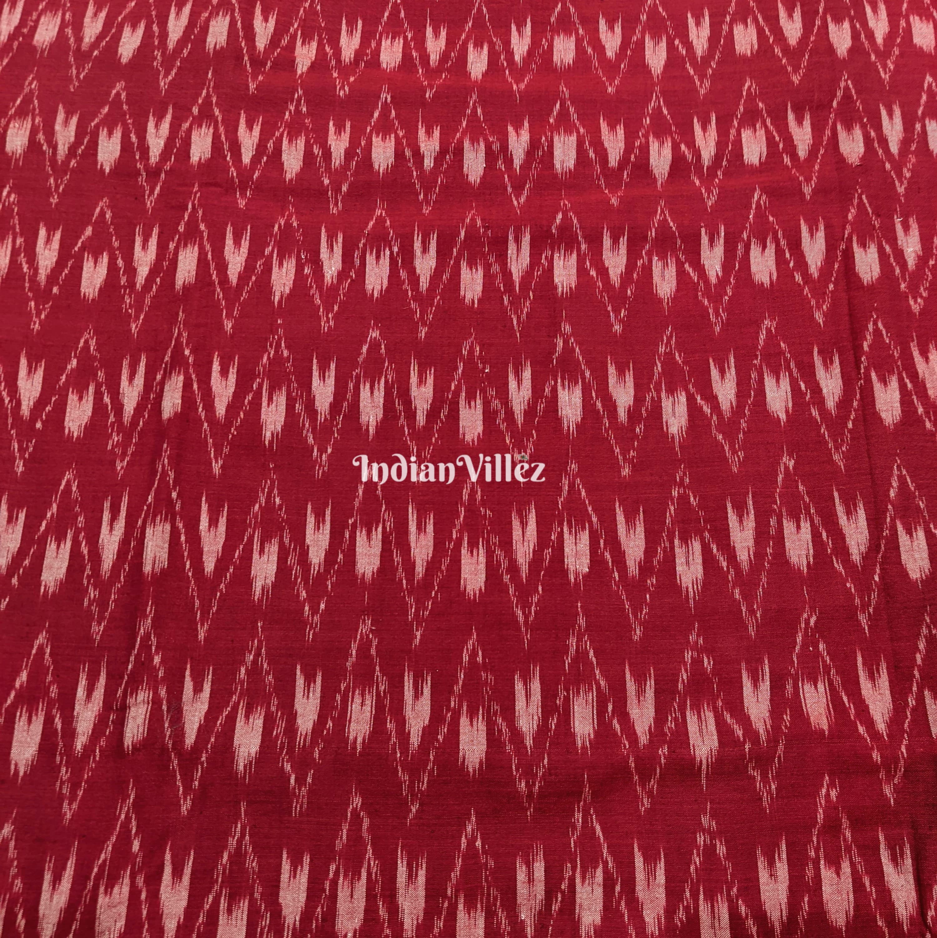 IndianVillèz Cherry Red Sambalpuri Ikat Cotton Fabric - view 2