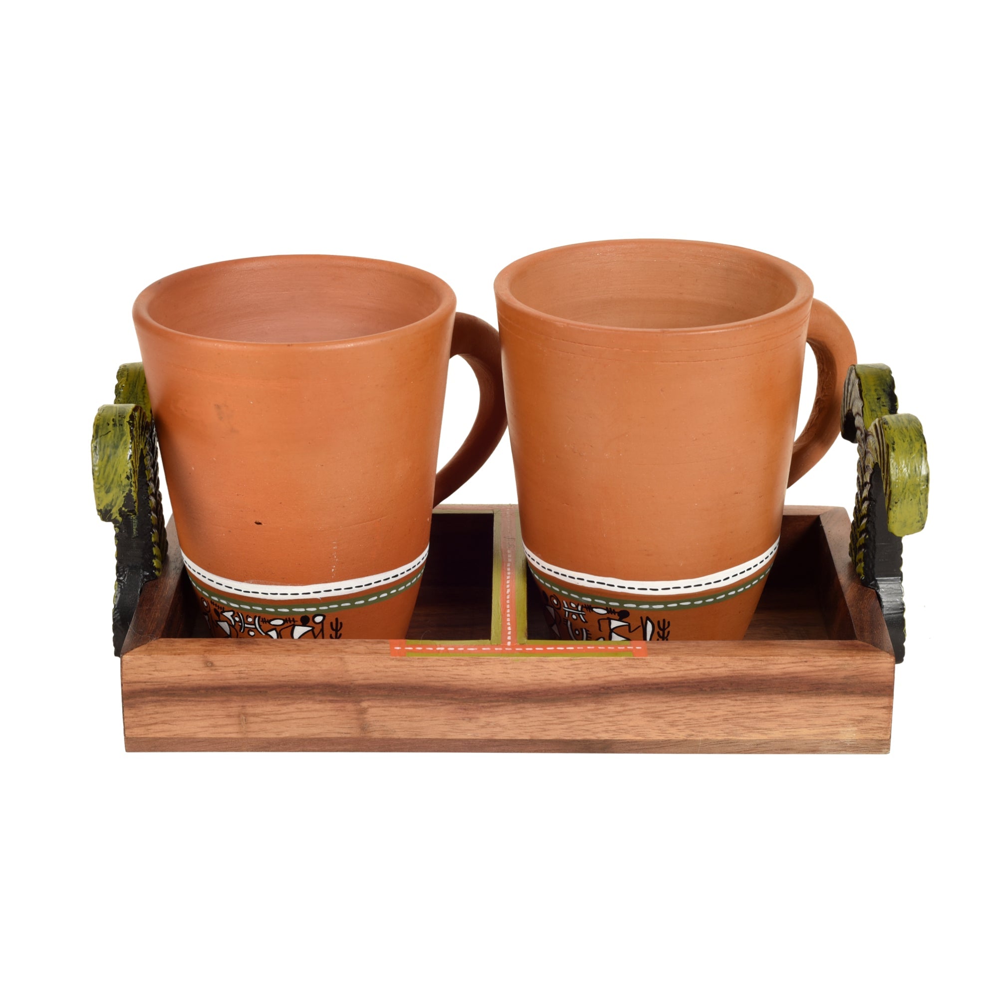 ART CREATIONS BY SUMAN SONTHALIA Brown - Happy Morning Earthen Coffee Mugs & Wooden Tray - view 5