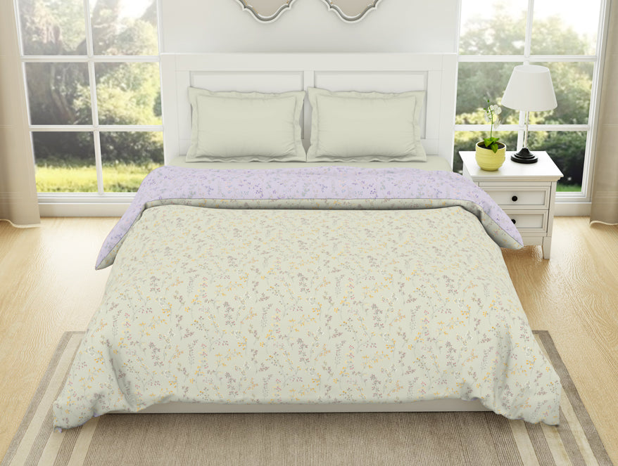 Spaces India Floral Mystic Blue - Light Grey 100% Cotton Shell Double Quilt / AC Comforter - Bohemia By Spaces