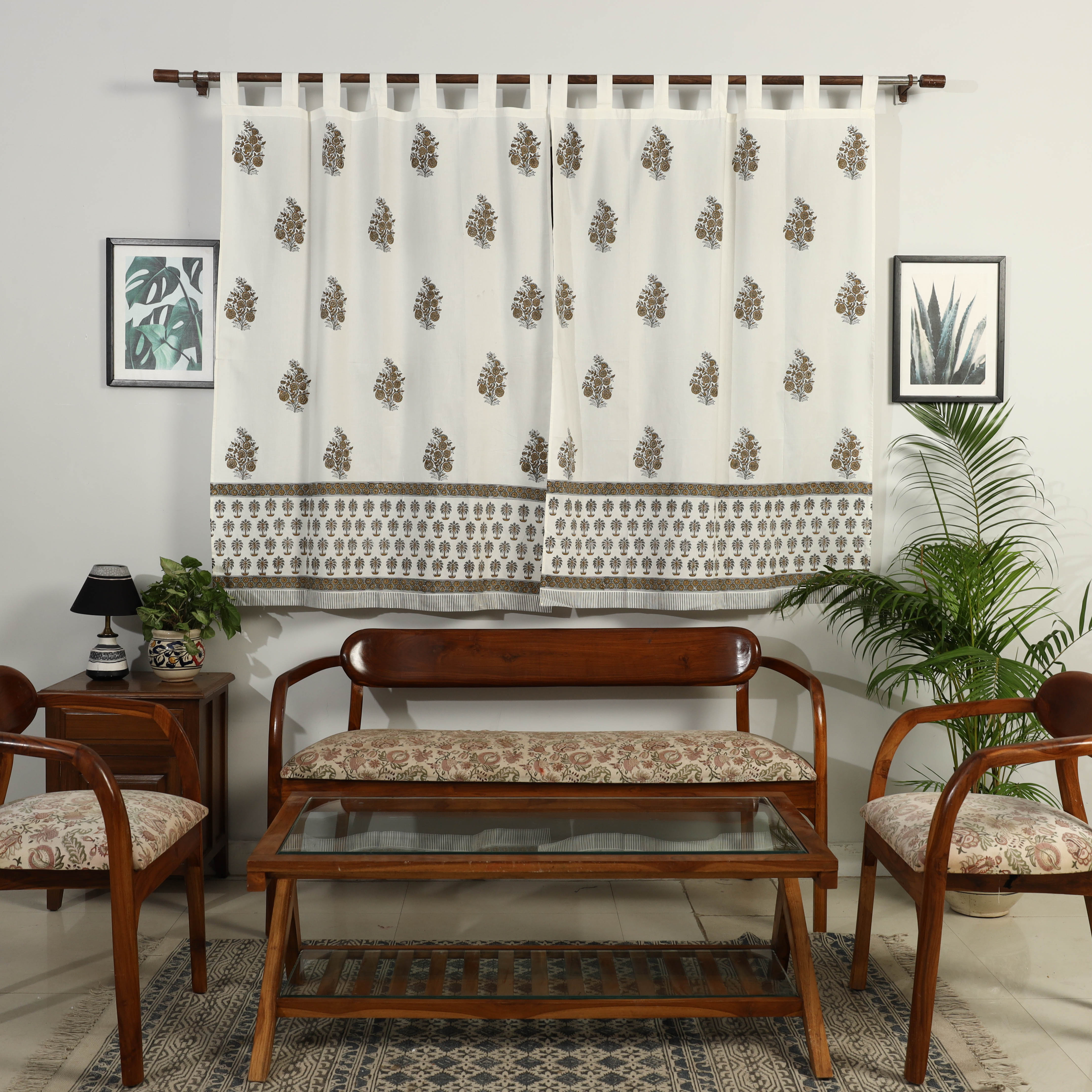 CHUTNEY CRAFT STUDIO Brown - Sanganeri Block Printed Cotton Window Curtain (5 x 3.5 Feet) (Single Piece)