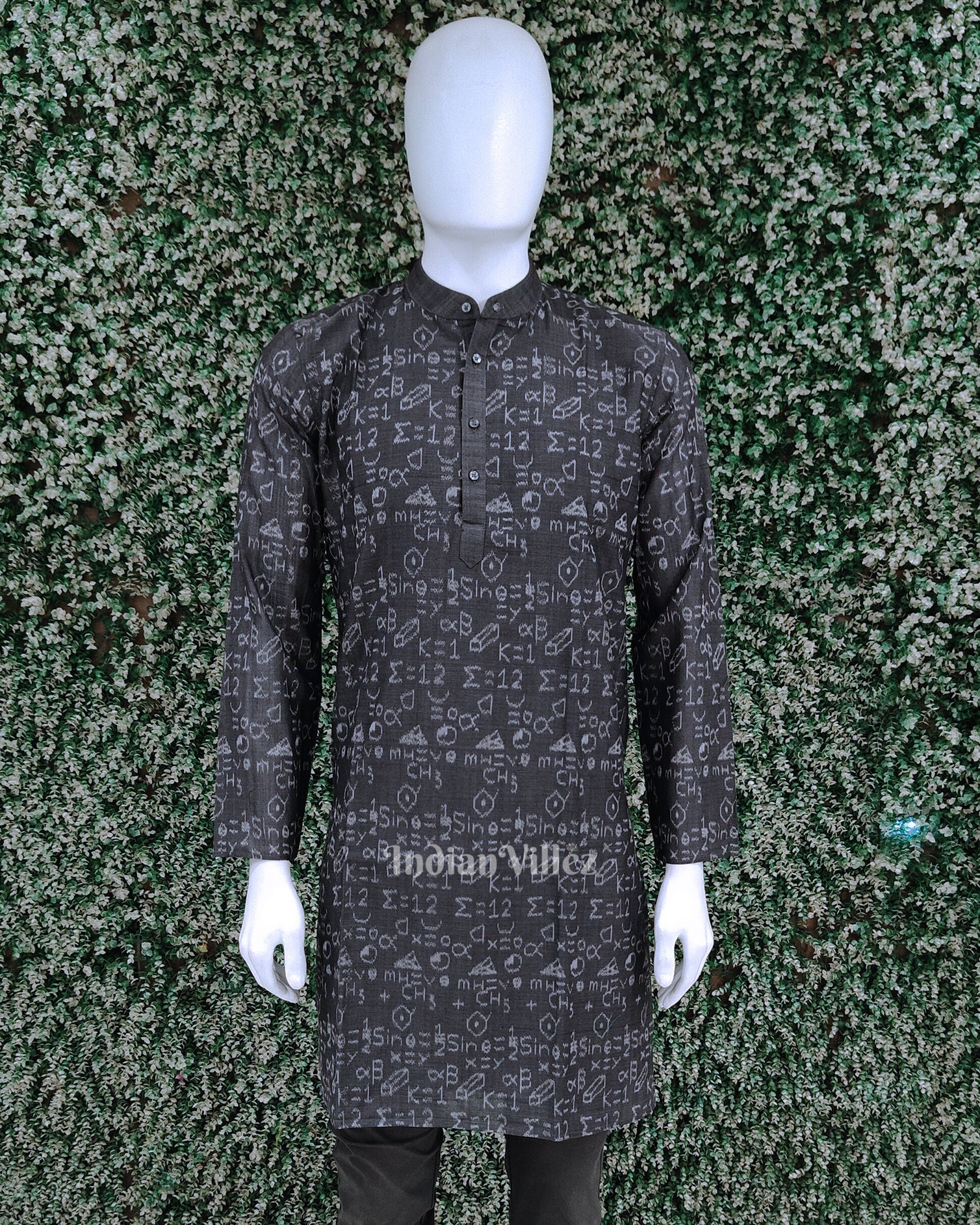 IndianVillèz Black Chemical Formula Odisha Ikat Cotton Kurta for Men