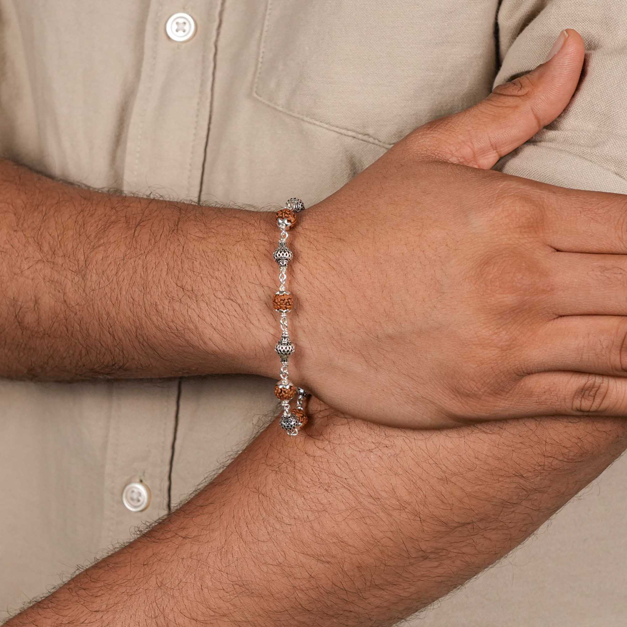 Prinjal Jewellers Rudraksha Bracelet for Men Silver (Alternate) - view 2