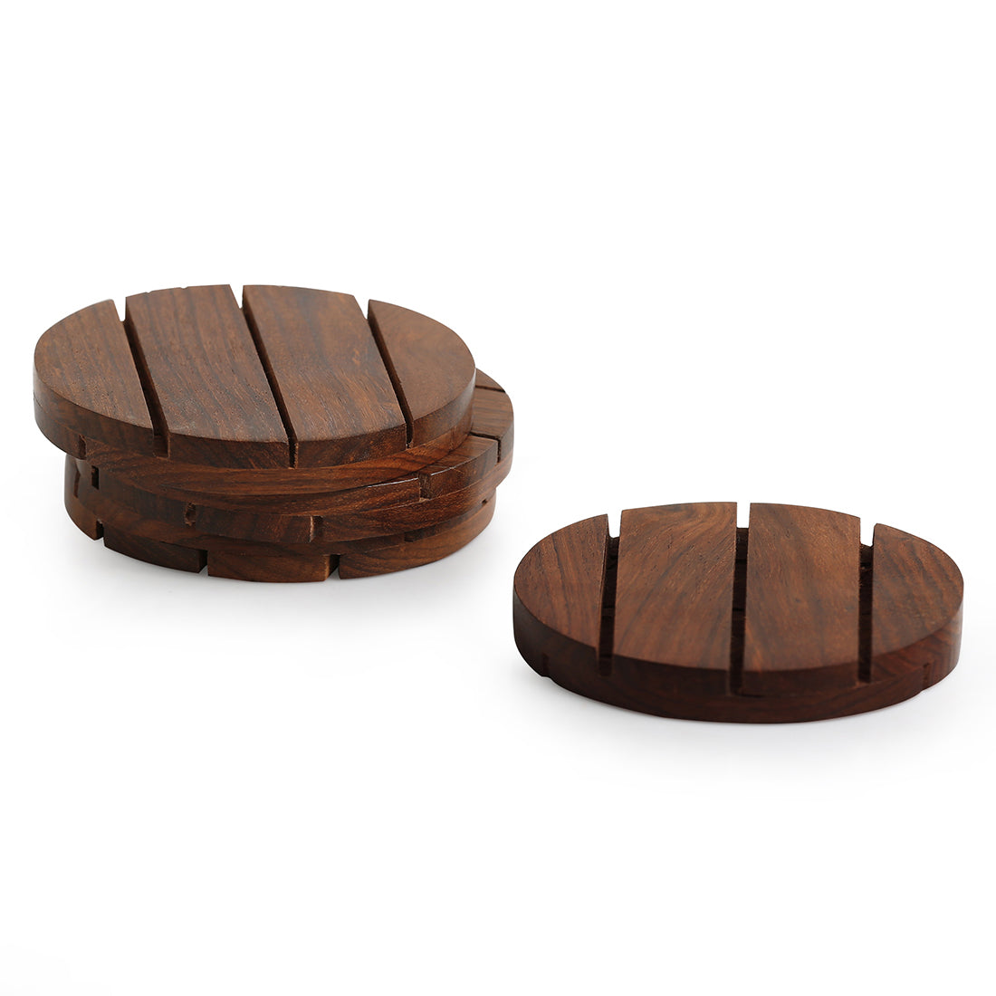 EXCLUSIVELANE 'Wood-rounds' Handcrafted Coasters In Sheesham Wood (Set Of 4) - view 3