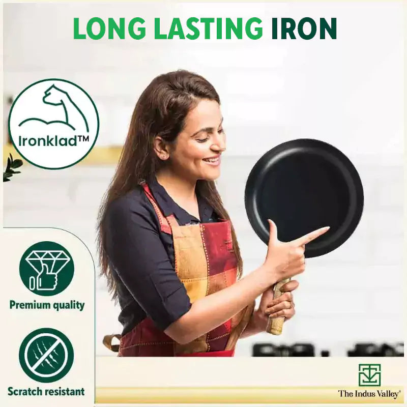 The Indus Valley 100% Pure Iron Cookware Set: Free ₹799 Kadai+ Tawa+ Fry Pan+ Wok, Toxin-free Sheet Iron, Pre-seasoned, Induction & Gas, Kitchen Set f - view 10
