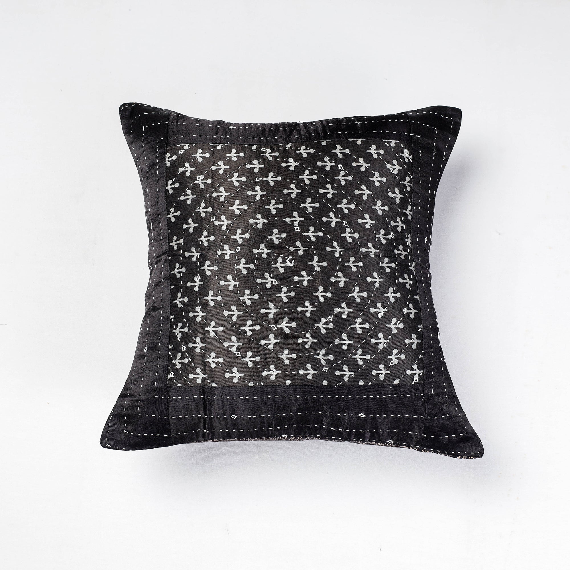 KACHCHH JI CHHAAP Black - Kutch Tagai Embroidery Mashru Silk Cushion Covers (16 x 16 in)