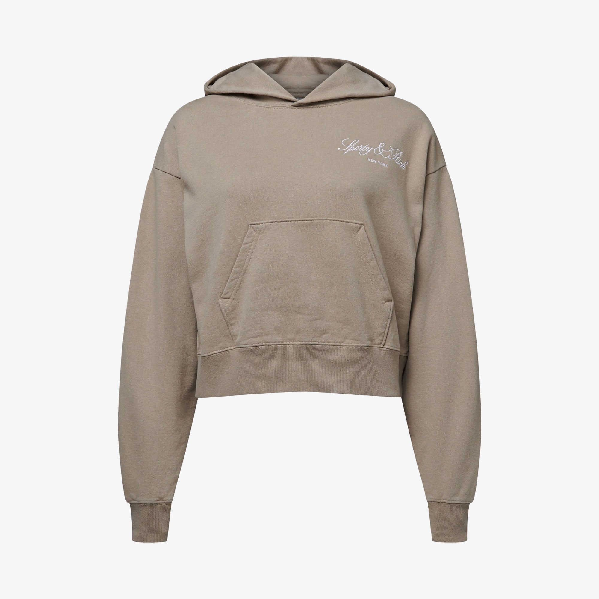 Sporty & Rich | Vendome Script Embroidered Cropped Hoodie { Beige