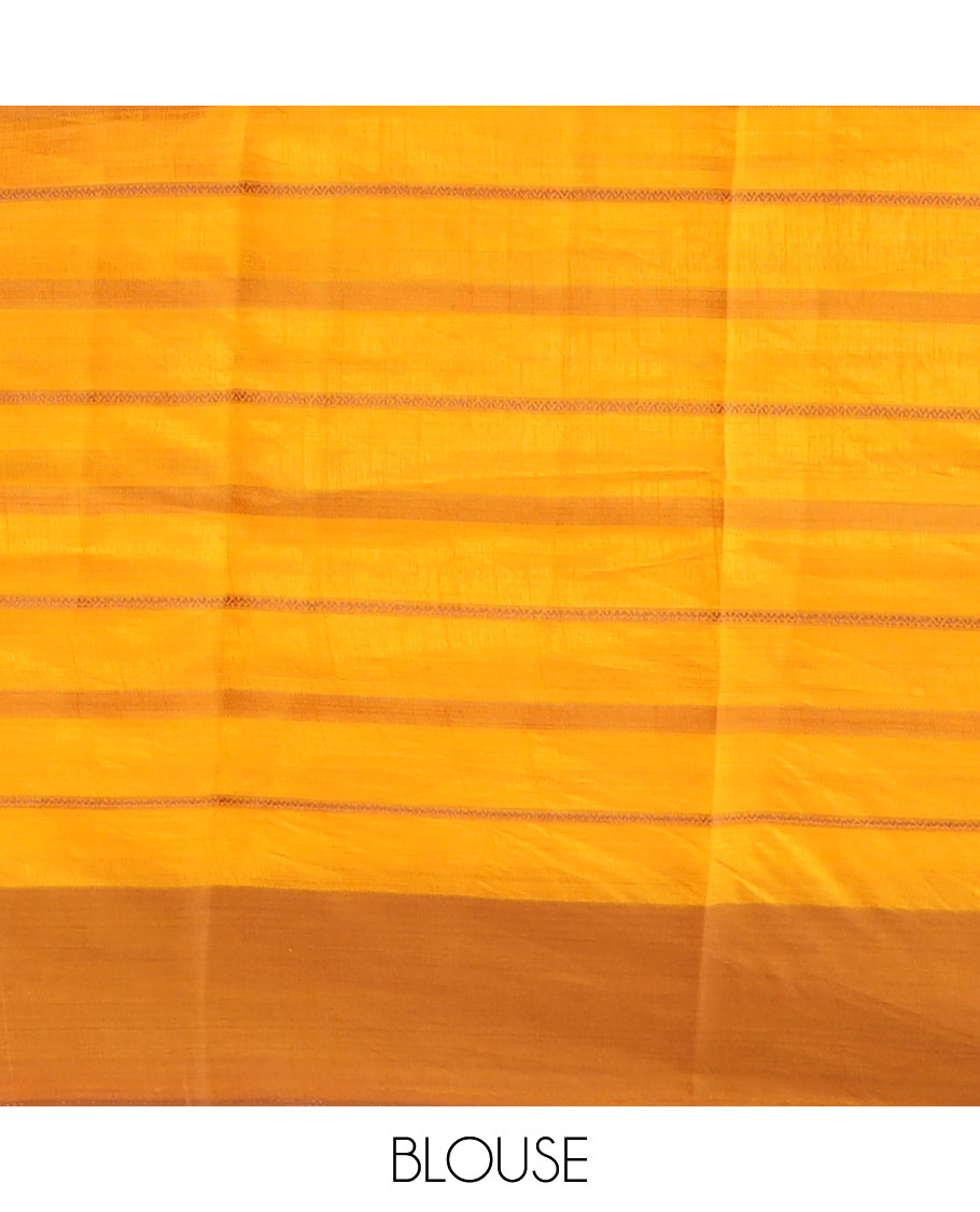 Pothys Yellow striped semi-banaras tussar saree with contrast border & checked pallu - view 2