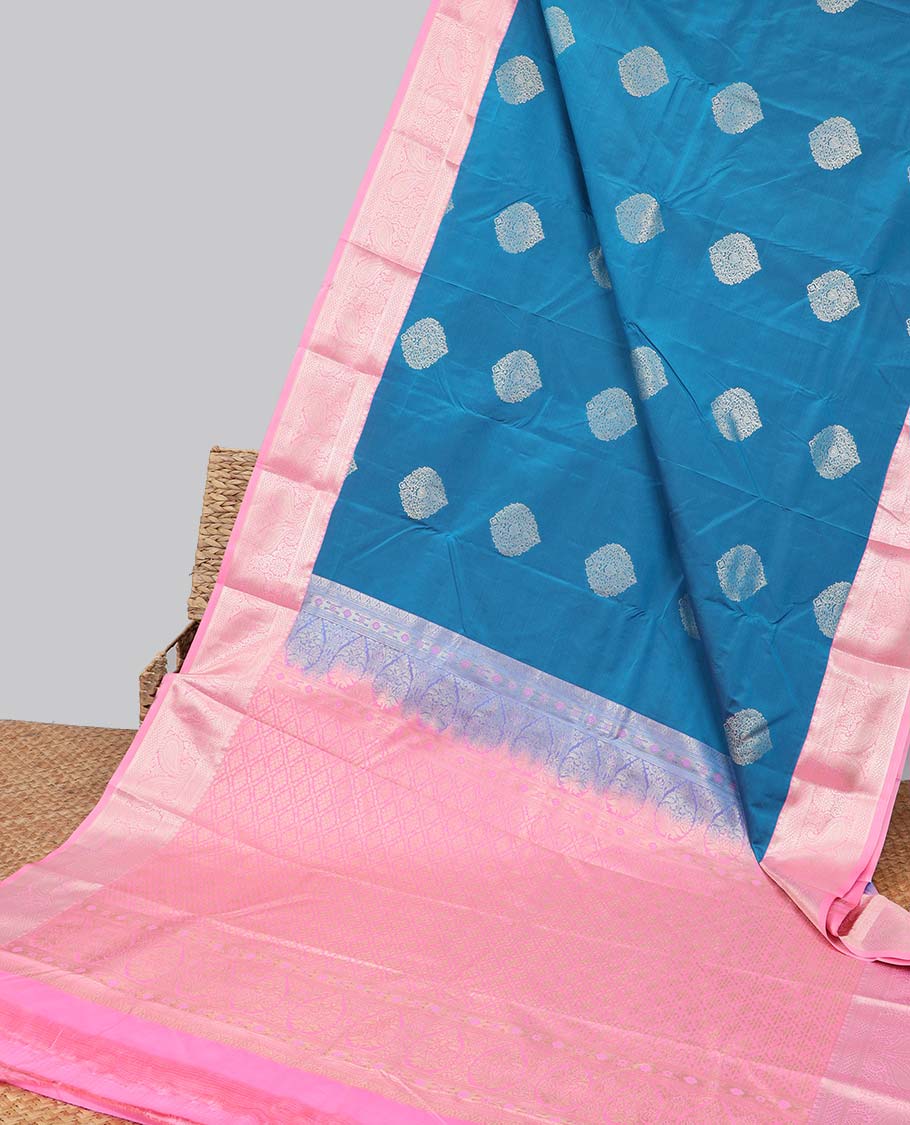 Pothys Blue floral motifs gift saree with contrast paisley border & intricate zari design pallu - view 2