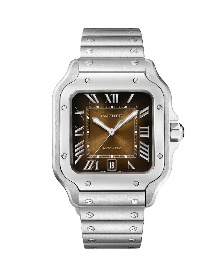 De cartier large – Cop Underdog Cartier 'SANTOS DE CARTIER, LARGE, AUTOMATIC, STEEL, INTERCHANGEABLE METAL AND LEATHER BRACELETS'