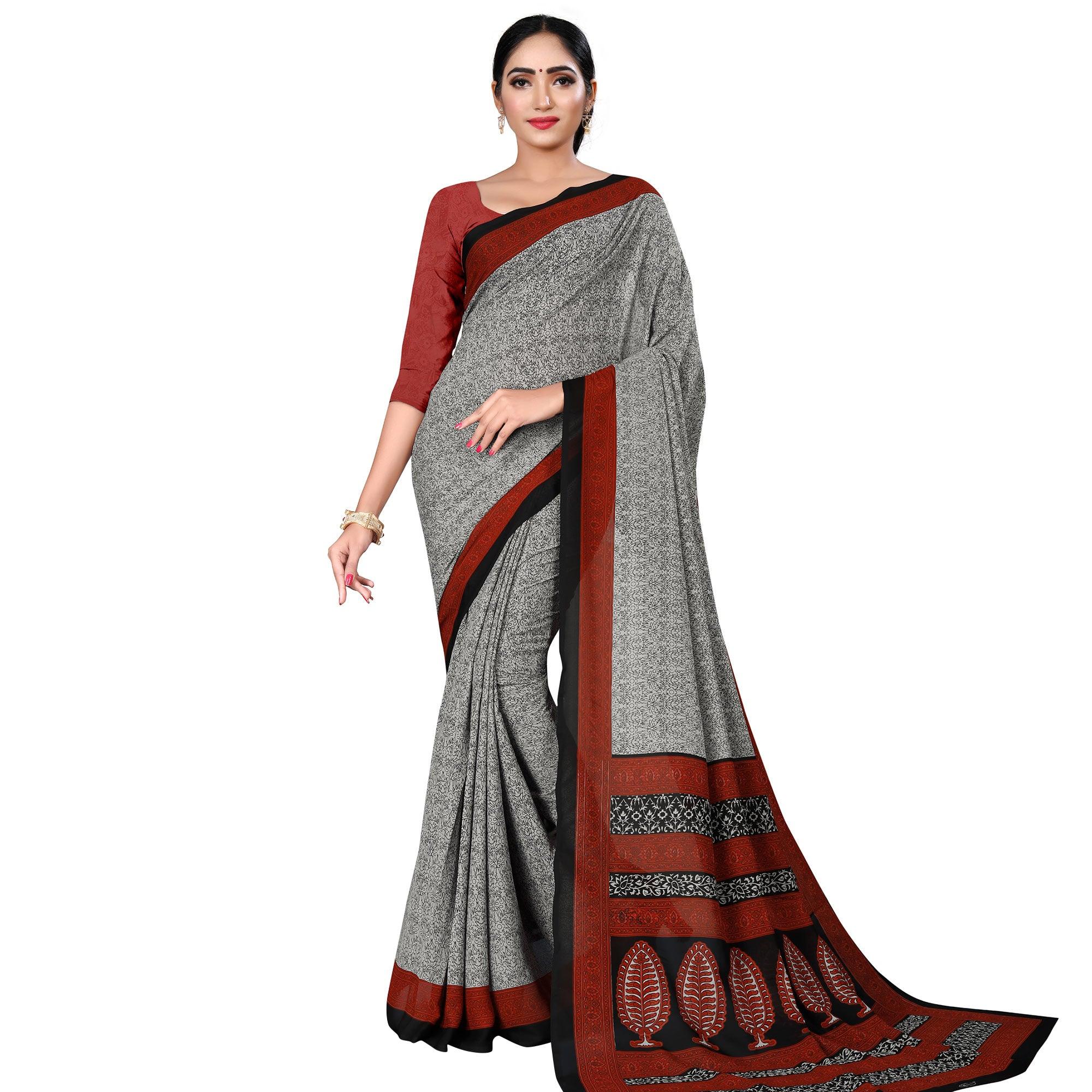 Peachmode Engrossing Grey Colored Casual Wear Printed Georgette Saree