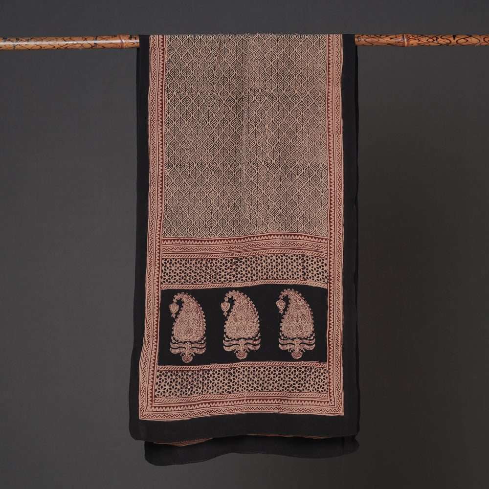 BAGH PRINTS BY MOHAMMED BILAL KHATRI Brown - Bagh Block Printing Natural Dyed Crepe Silk Stole - view 2