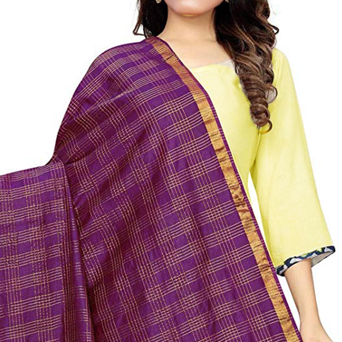 Peachmode Seller Jazzy Purple Colored Festive Wear Cotton Silk Dupatta - view 3