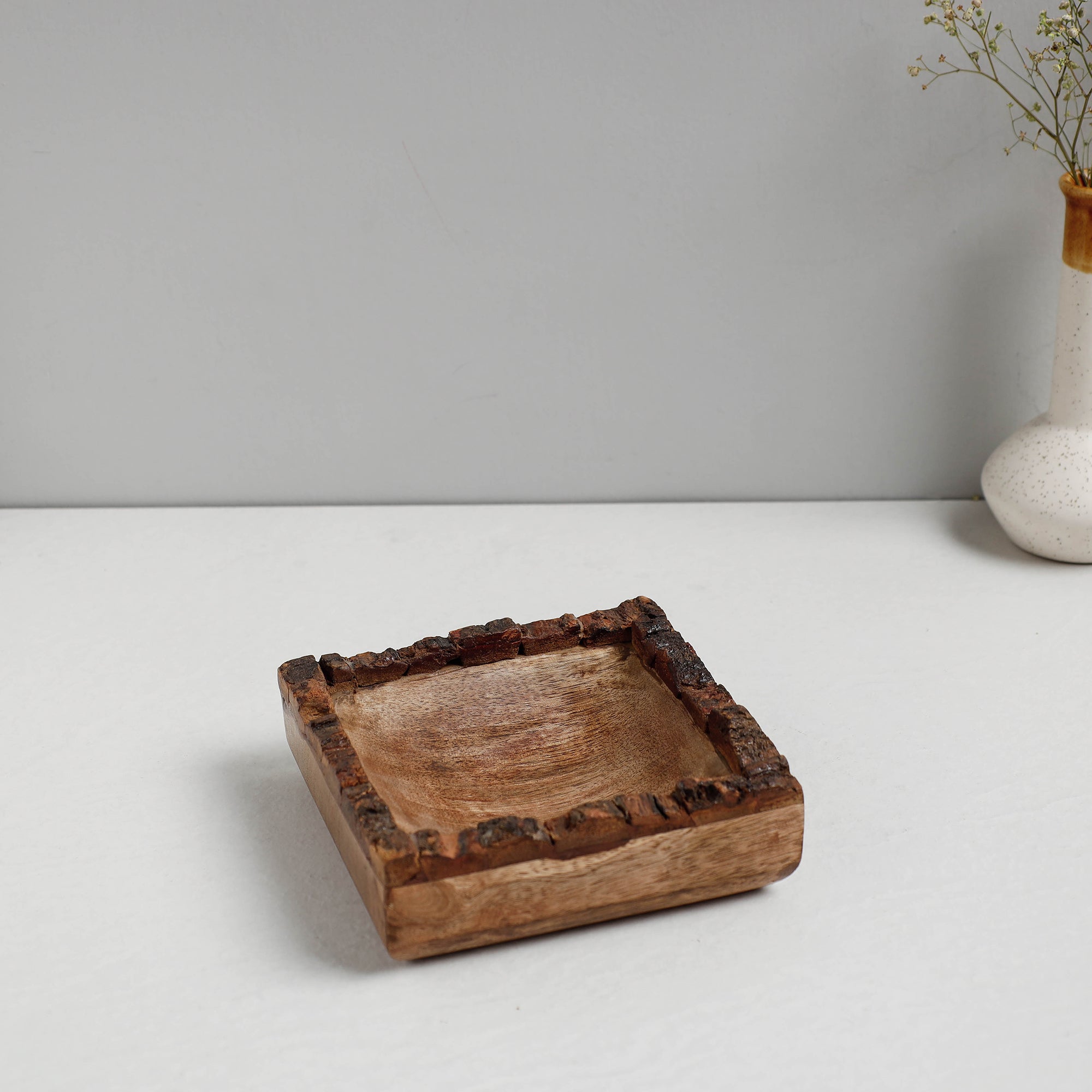 HAVELI CHRONICLES Brown - Handcrafted Mango Wooden Square Bowl (6 x 6 in)