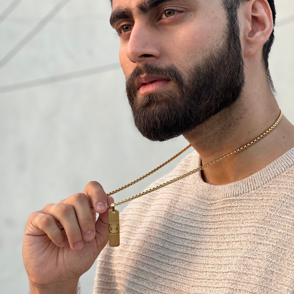 Branta Hanuman Pendant With Dotted Pattern Gold Stainless Steel Necklace Chain For Men (24 Inch) - view 3