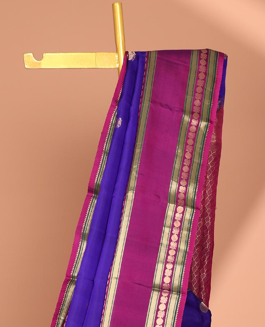 Pothys Blue zari buttas silk saree, contrast jaal pallu & rettai pettu border of rekku,Muthu,banaras & mayil poun - view 2