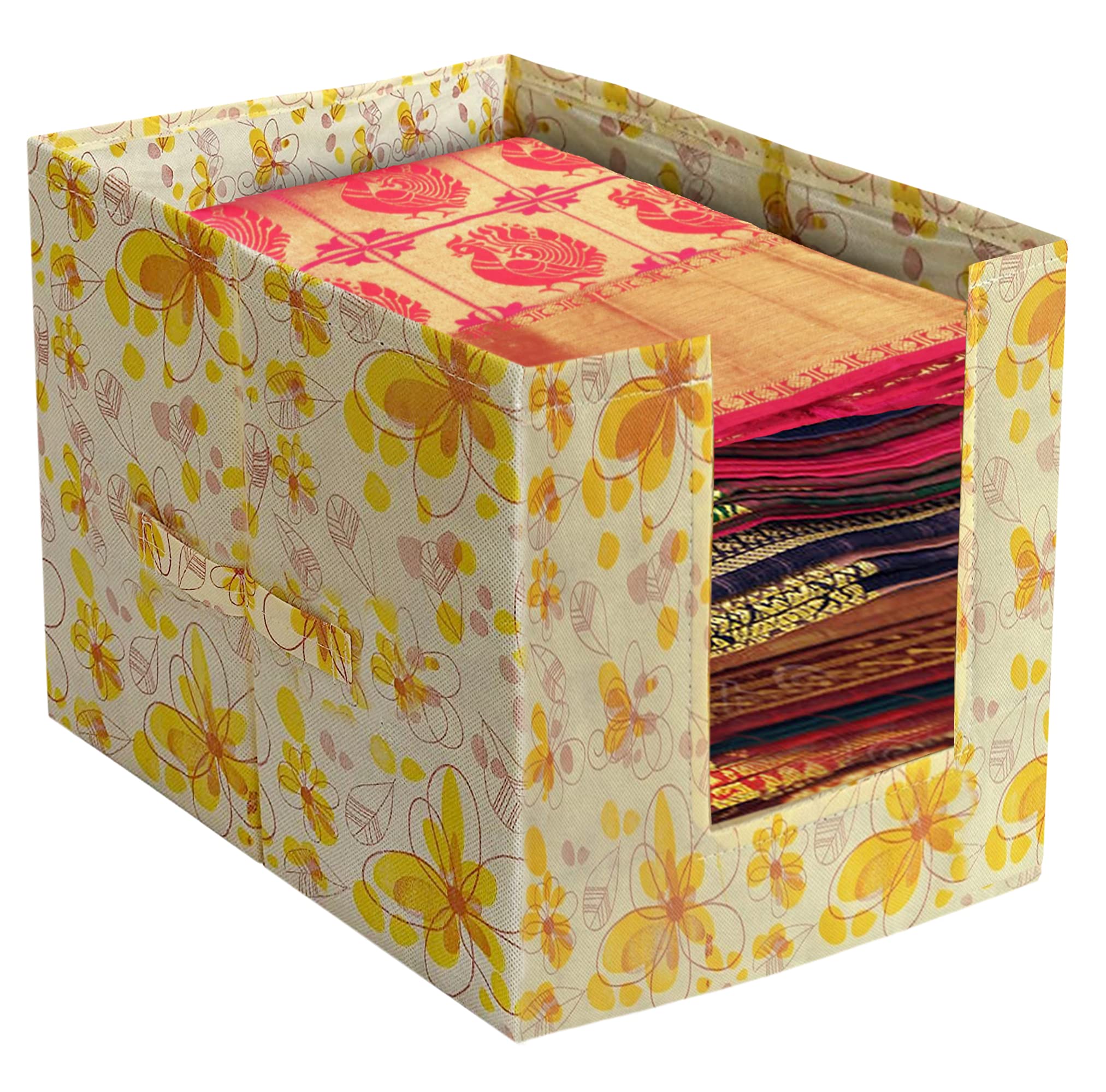 Kuber Industries Saree Organizer for Wardrobe/Closet Storage Box and Clothing Organiser for Women Clothes With Flower Design (Yellow) - view 2