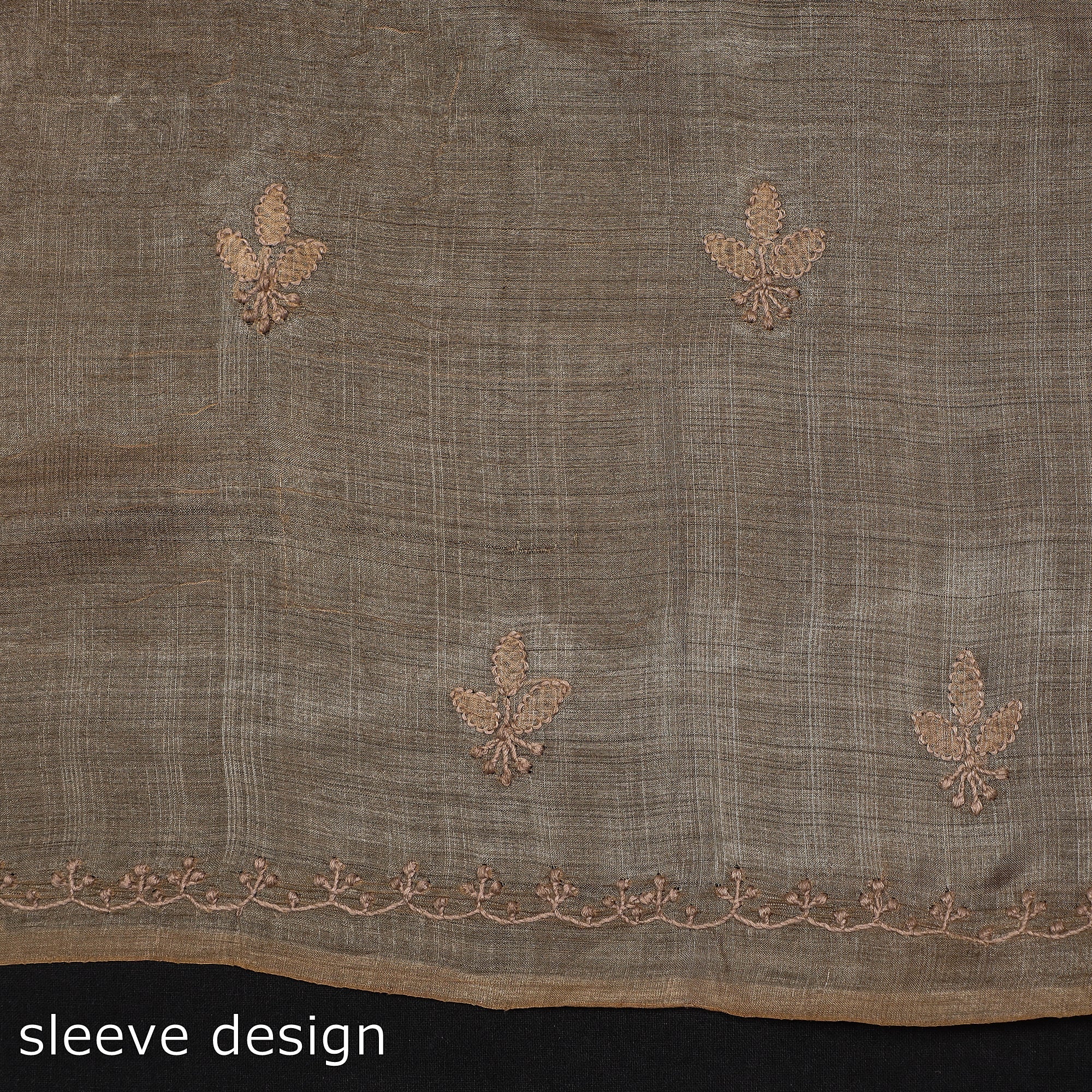 ITOKRI CRAFTS INITIATIVE Brown - Lucknow Chikankari Mukaish Hand Embroidery Tussar Silk Handloom Kurta Material - 2.8 Meter - view 2