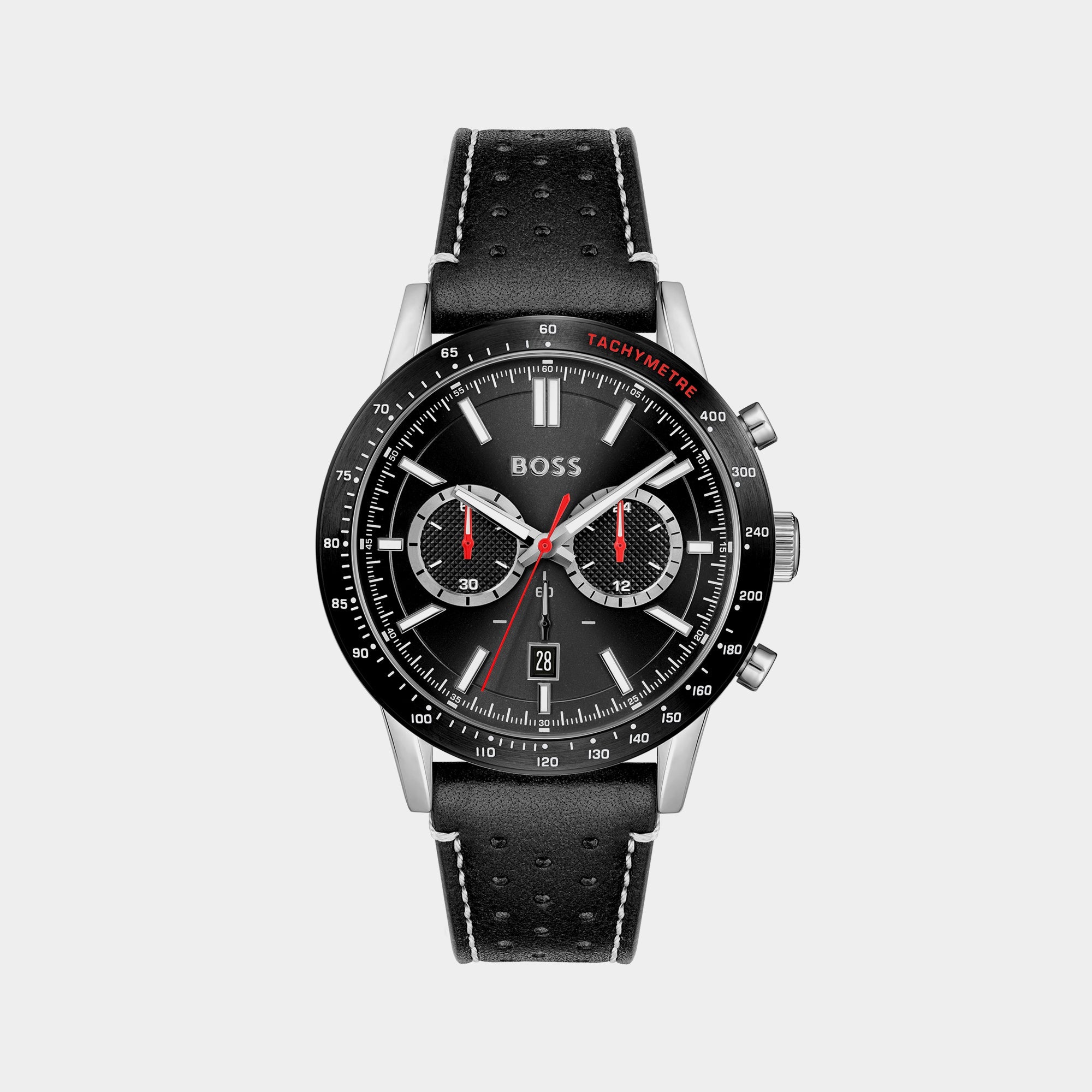 Boss Allure Men Quartz Black Dial Chronograph Leather Watch 1513920