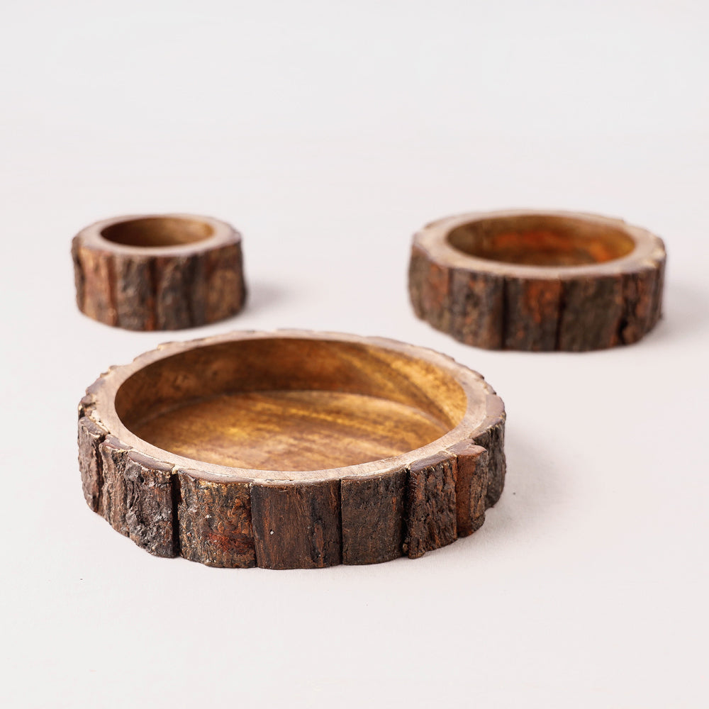 HAVELI CHRONICLES Brown - Handcrafted Mango Wooden Bowls (set of 3)