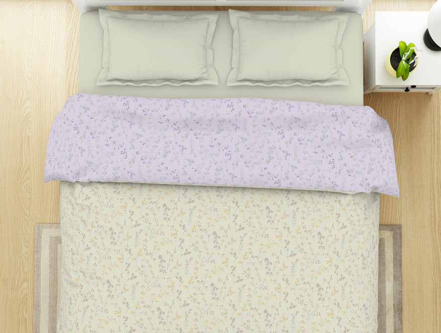 Spaces India Floral Mystic Blue - Light Grey 100% Cotton Shell Double Quilt / AC Comforter - Bohemia By Spaces - view 3