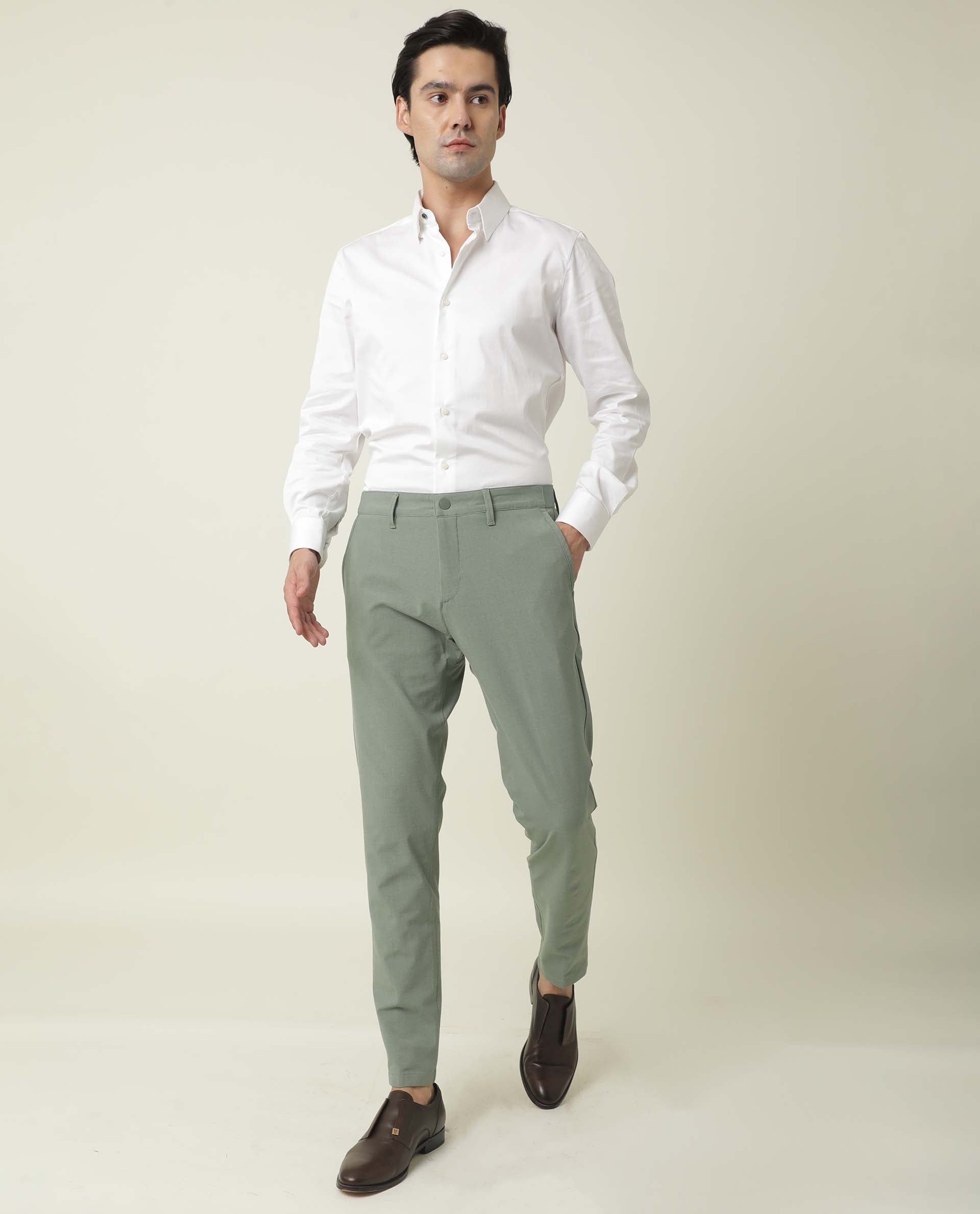 Rare Rabbit Men's Driver Green Polyester Viscose Fabric Button & Zip Closure Slim Fit Trouser - view 2