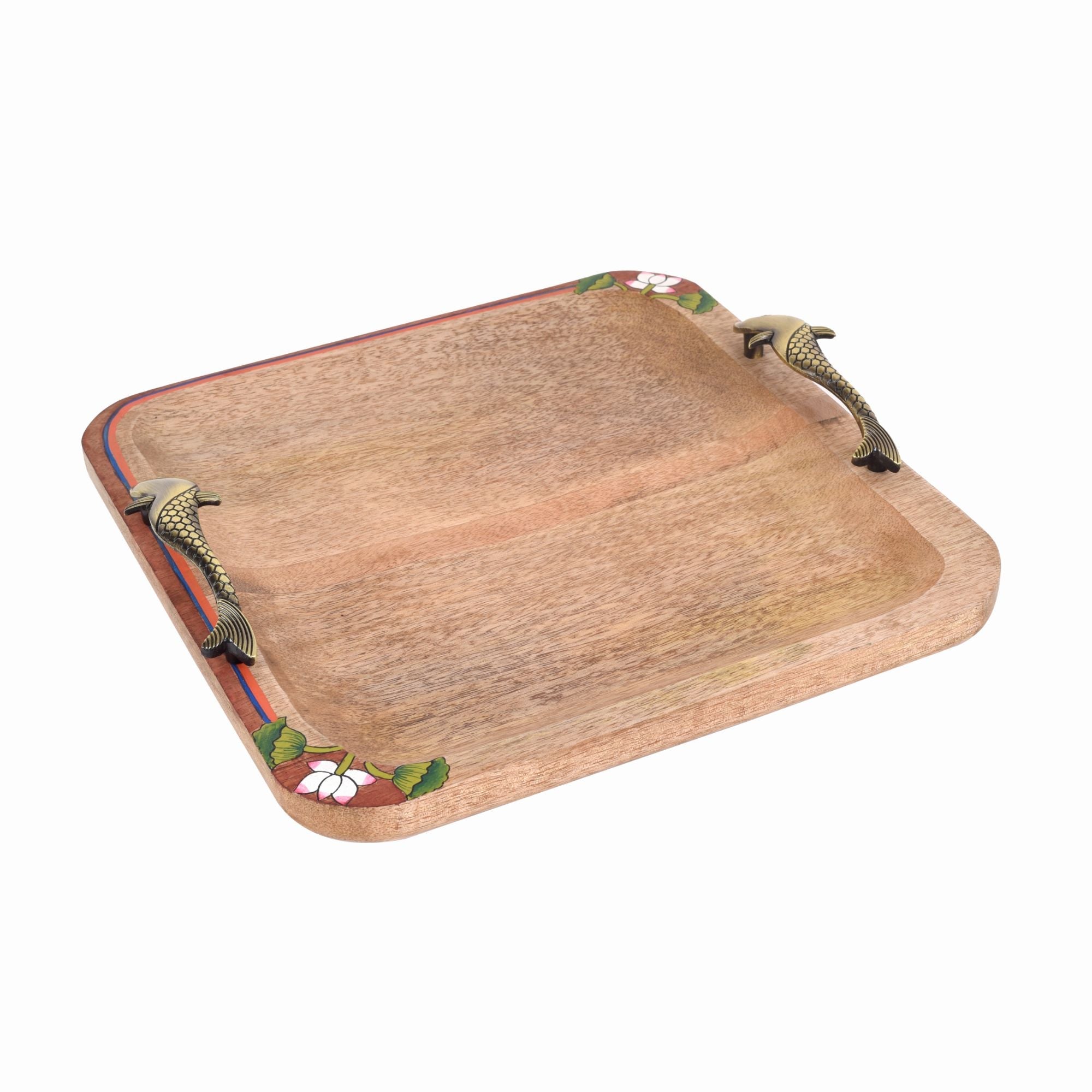 ART CREATIONS BY SUMAN SONTHALIA Brown - Pichhwai Iteha Quad Serving Tray (12x12x1) - view 2