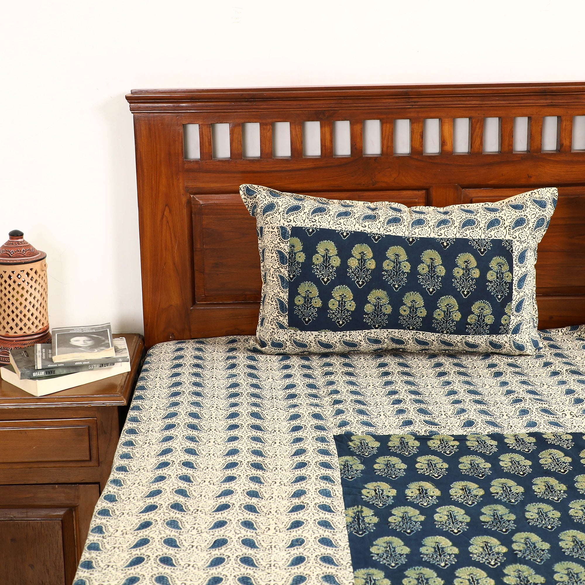 NOORI BAZAR Beige - Ajrakh Block Printed Patchwork Cotton Double Bed Cover with Pillow Covers (108 x 90 In) - view 4