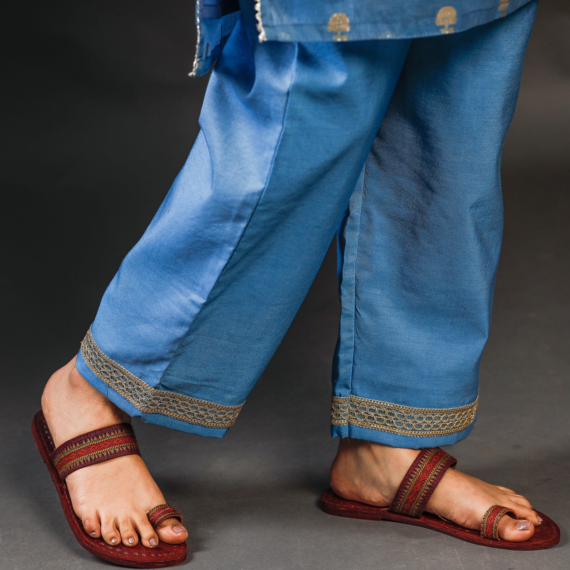 ITOKRI CASUALS Blue - Banarasi Silk Cotton Kurta with Palazzo & Dupatta Set - view 6