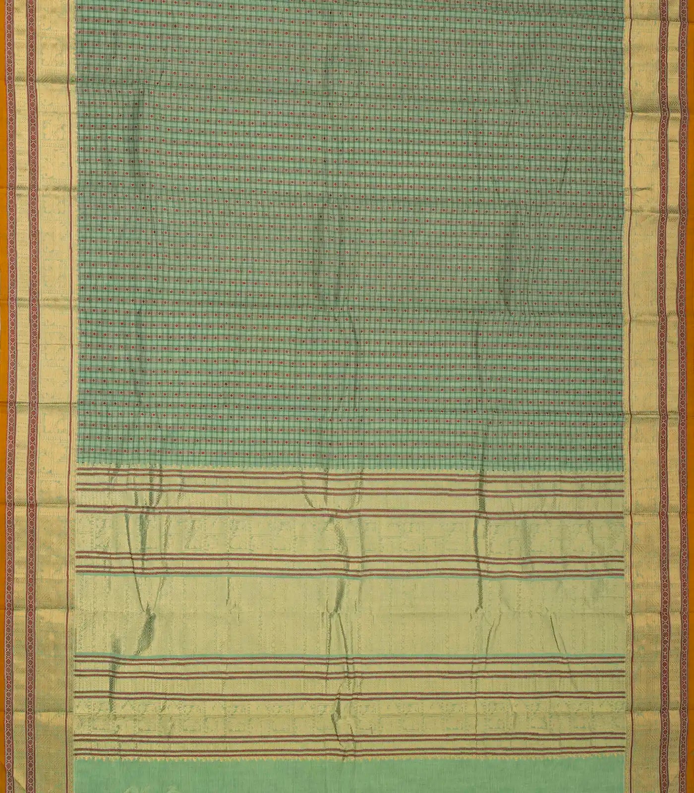 RmKV Shadow Green Handloom Kanchi Cotton Saree With Checks & Diamond Motifs - view 2